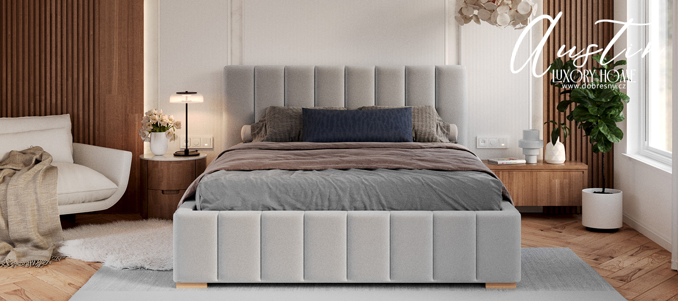 Čalouněná postel AUSTIN 90x200 cm Světle šedá Paris s úložným prostorem kovový rošt