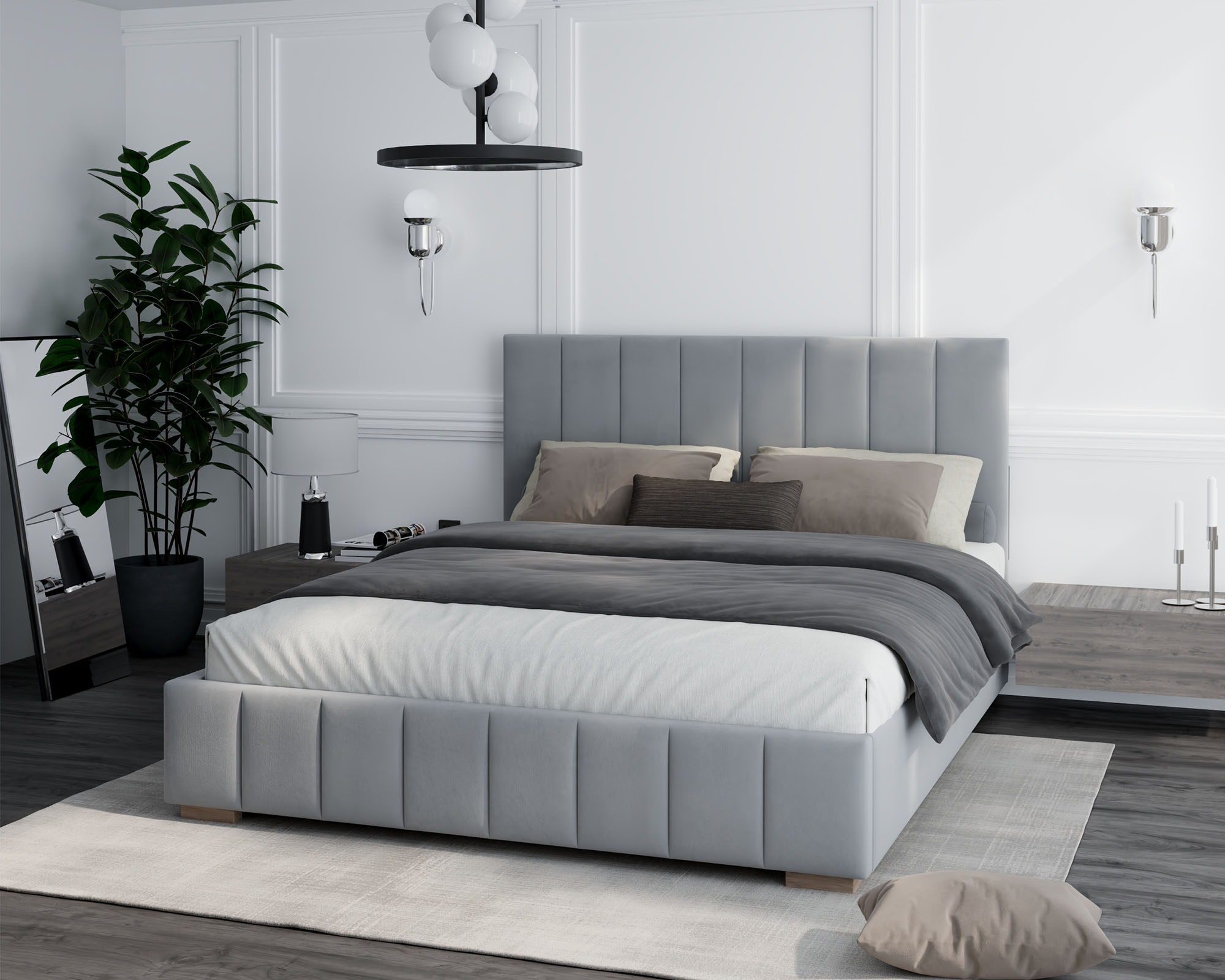 Čalouněná postel AUSTIN 120x200 cm Světle šedá Paris s úložným prostorem kovový rošt