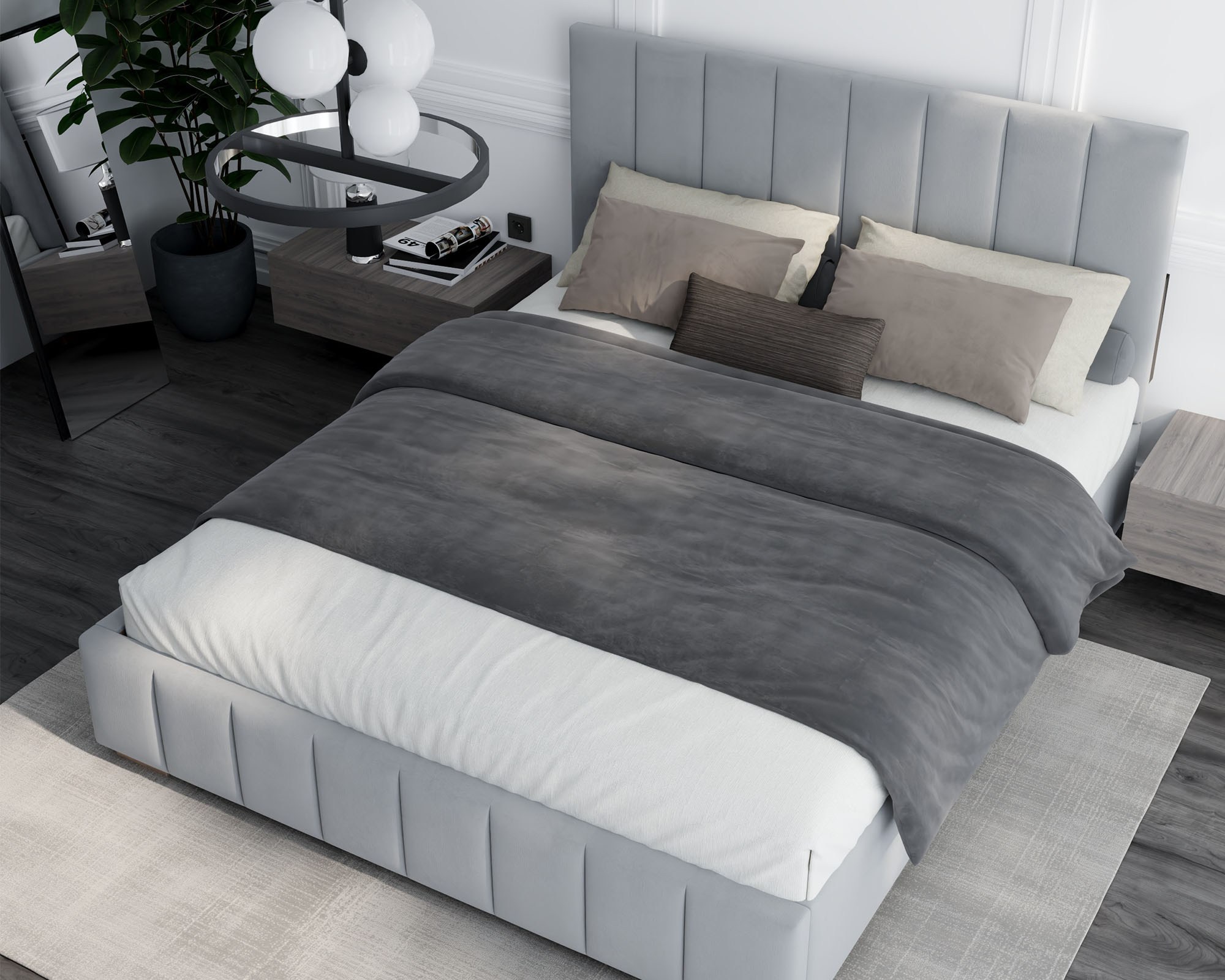 Čalouněná postel AUSTIN 120x200 cm Světle šedá Paris s úložným prostorem kovový rošt