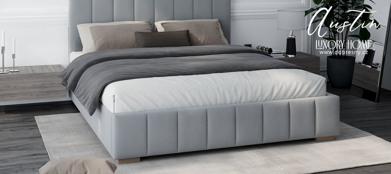 Čalouněná postel AUSTIN 140x200 cm Světle šedá Paris s úložným prostorem kovový rošt