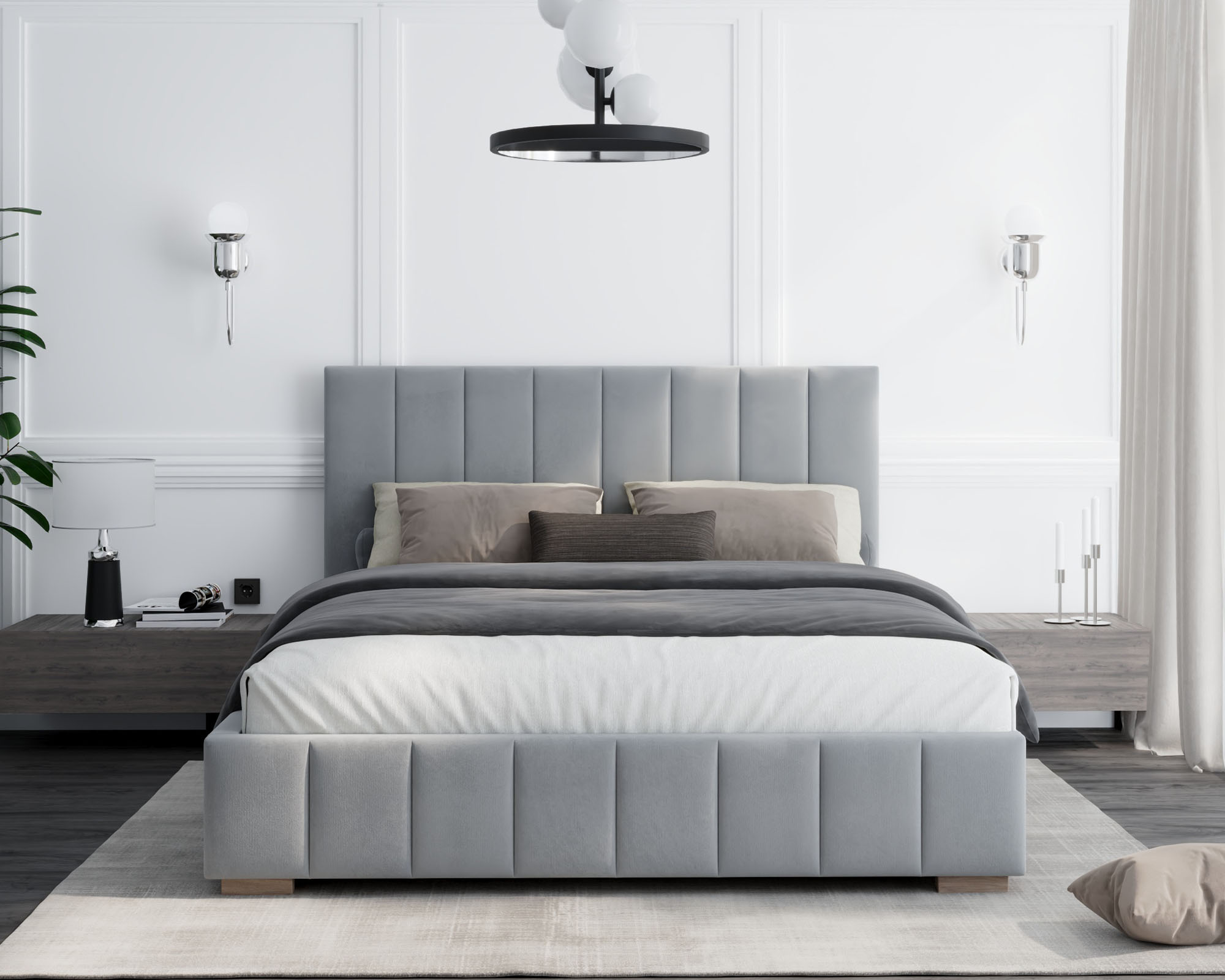 Čalouněná postel AUSTIN 180x200 cm Světle šedá Paris s úložným prostorem kovový rošt