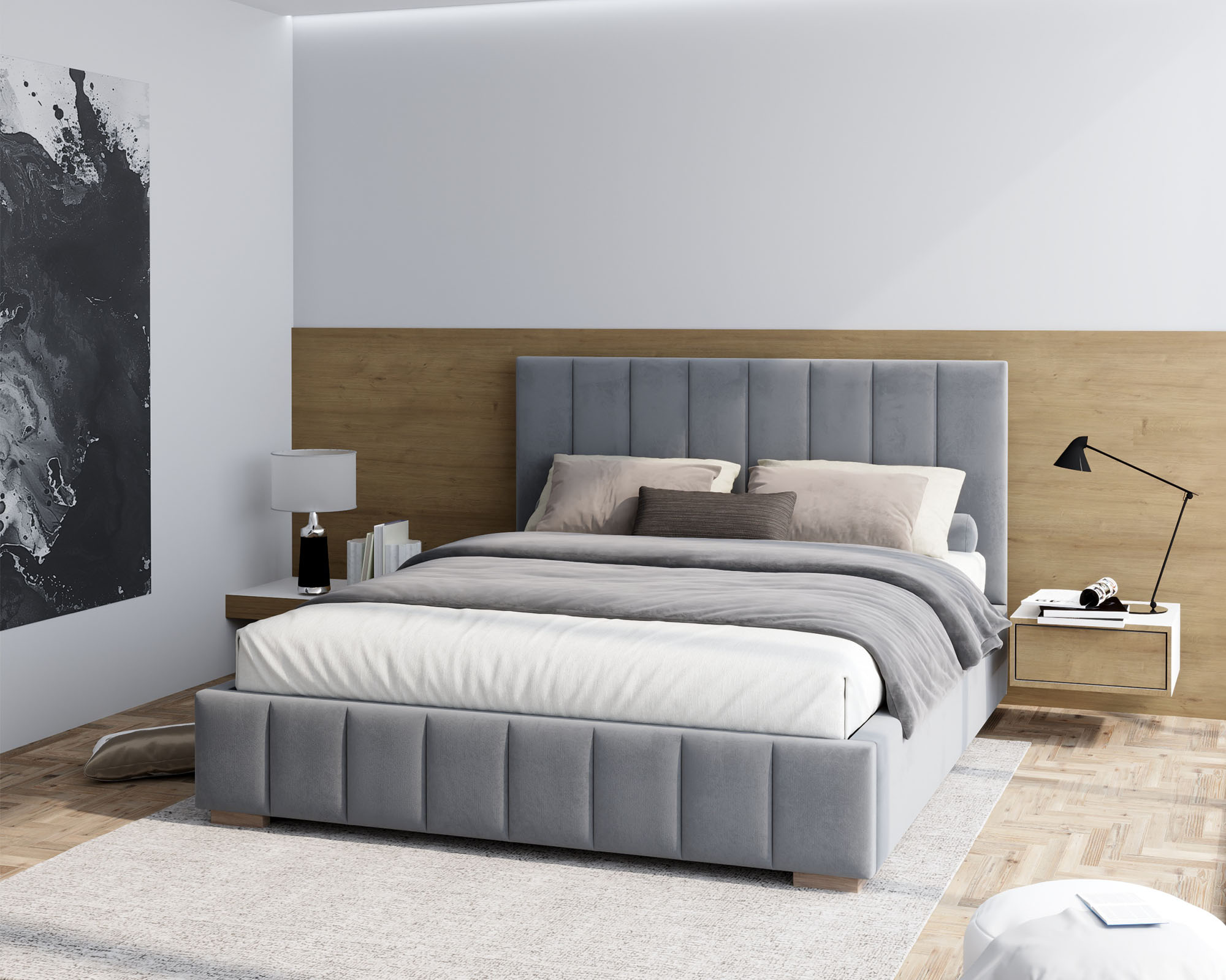 Čalouněná postel AUSTIN 140x200 cm Šedá Paris s úložným prostorem kovový rošt