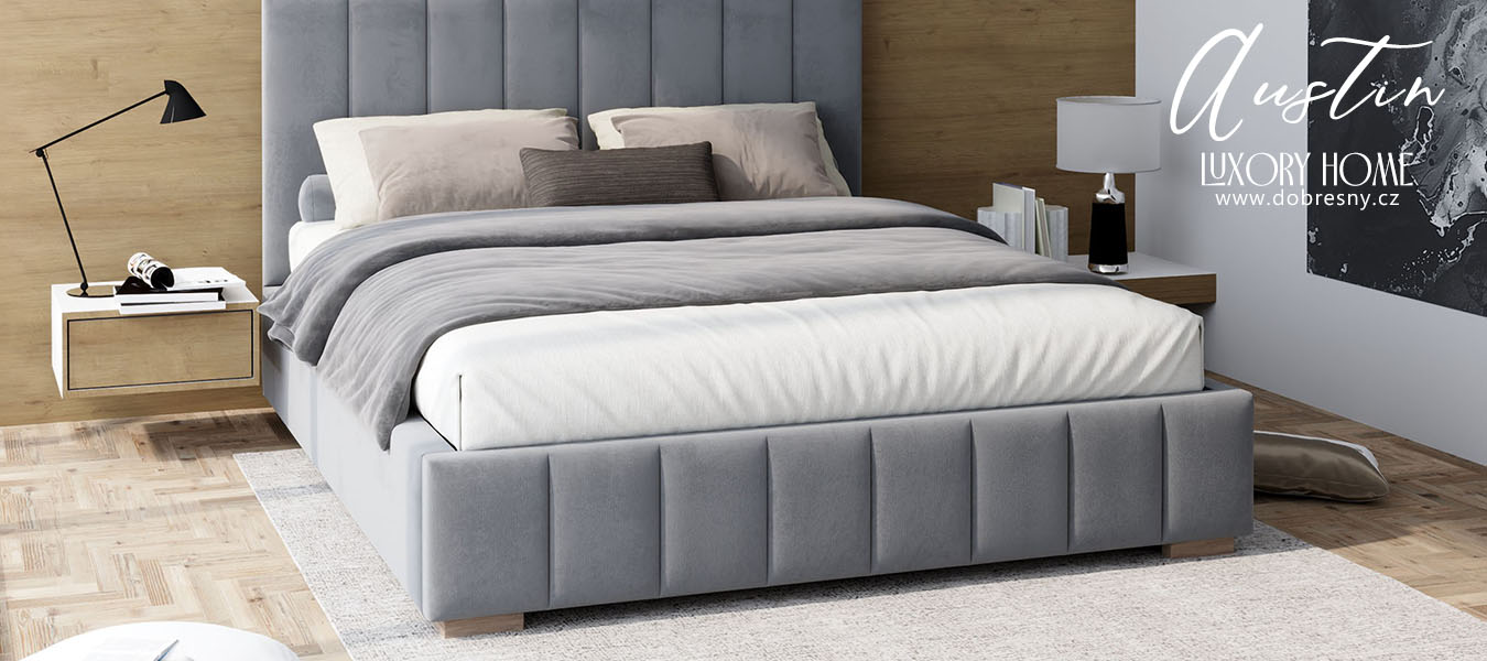 Čalouněná postel AUSTIN 180x200 cm Šedá Paris s úložným prostorem kovový rošt