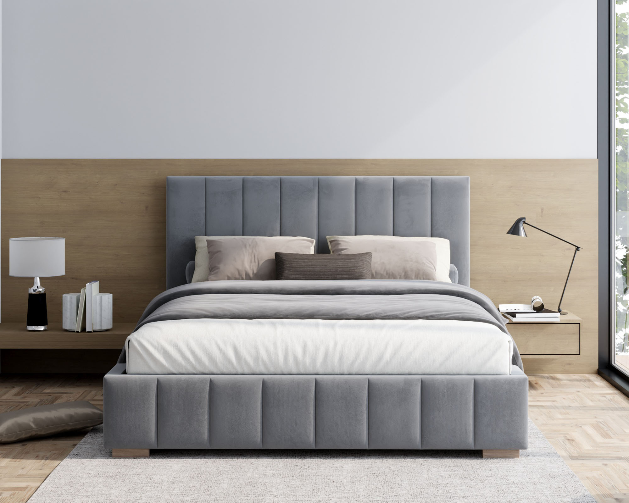 Čalouněná postel AUSTIN 180x200 cm Šedá Paris s úložným prostorem kovový rošt