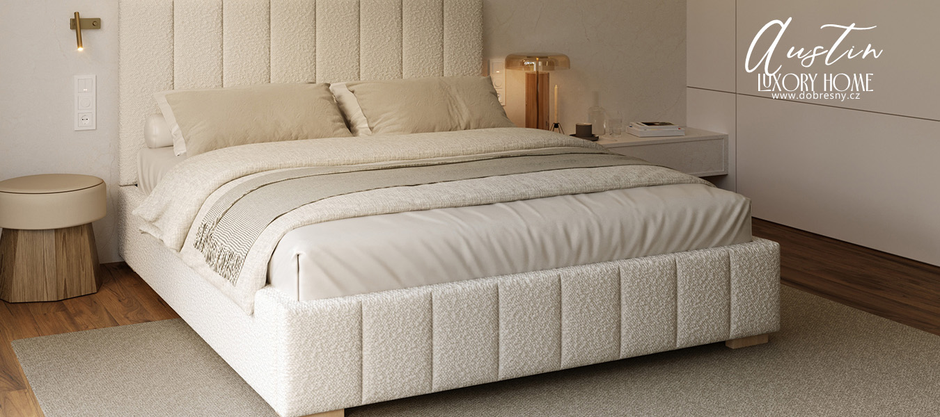 Čalouněná postel AUSTIN 120x200cm Krémová Boucle s úložným prostorem kovový rošt