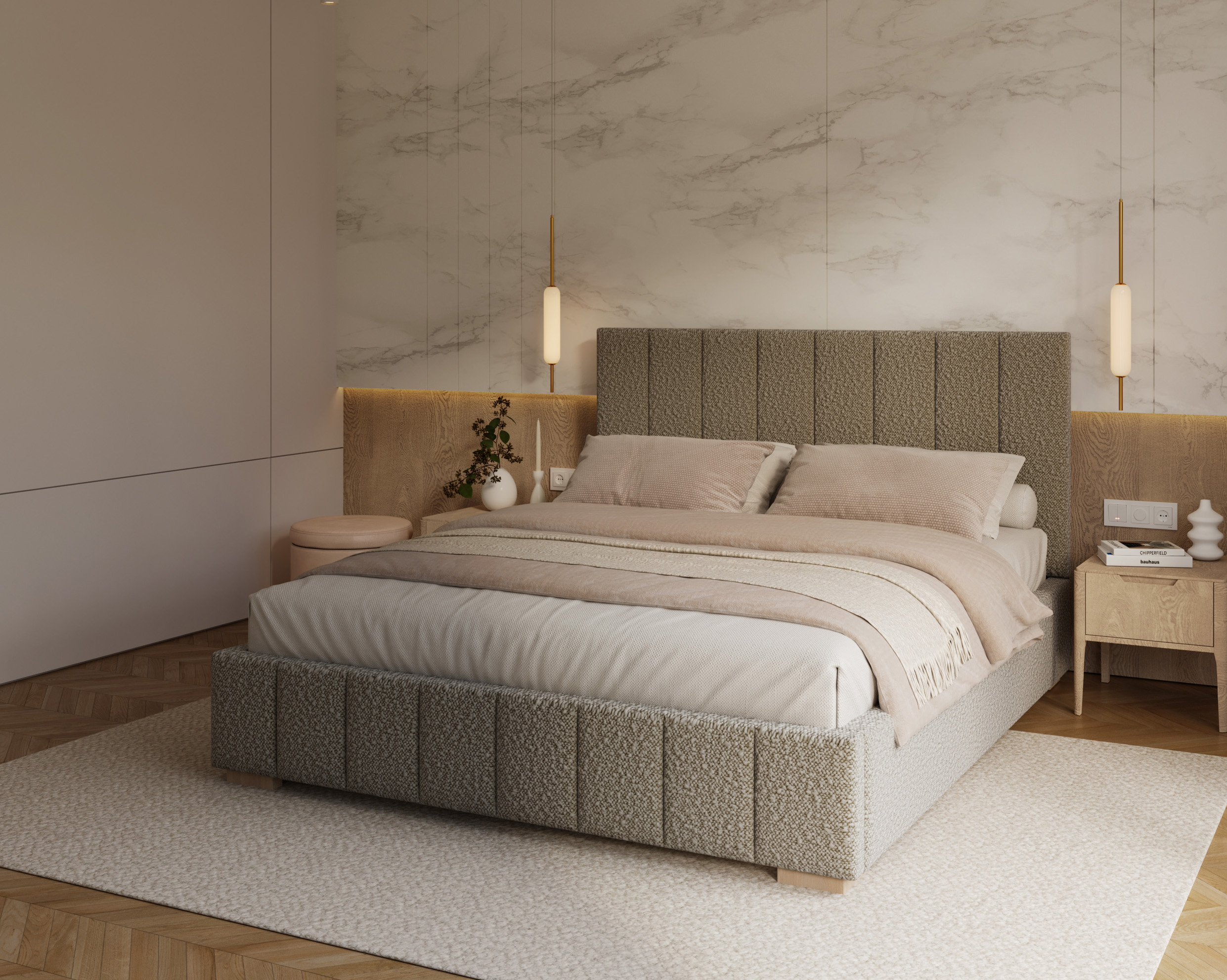 Čalouněná postel AUSTIN 90x200cm Šedá Boucle s úložným prostorem kovový rošt