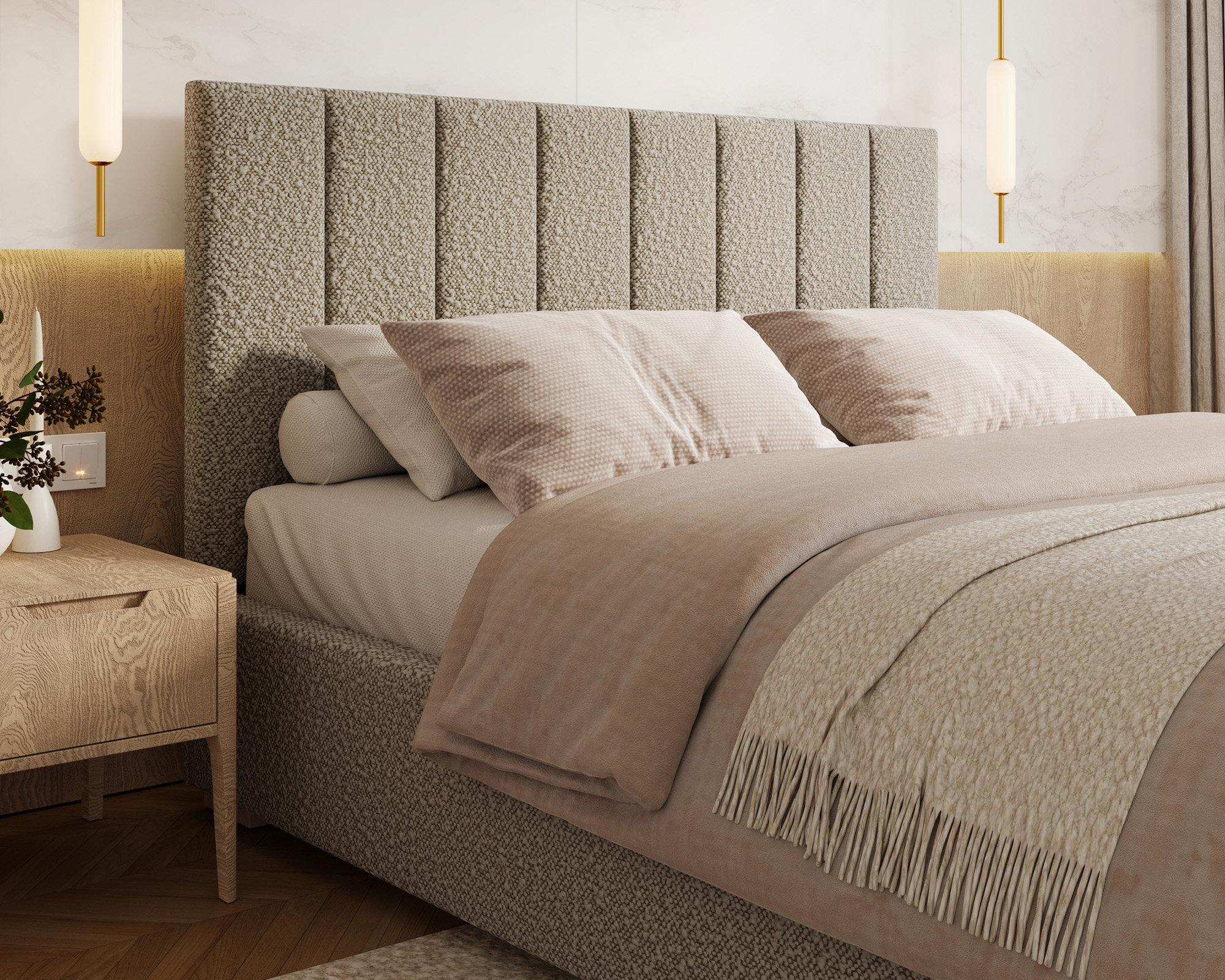 Čalouněná postel AUSTIN 90x200cm Šedá Boucle s úložným prostorem kovový rošt