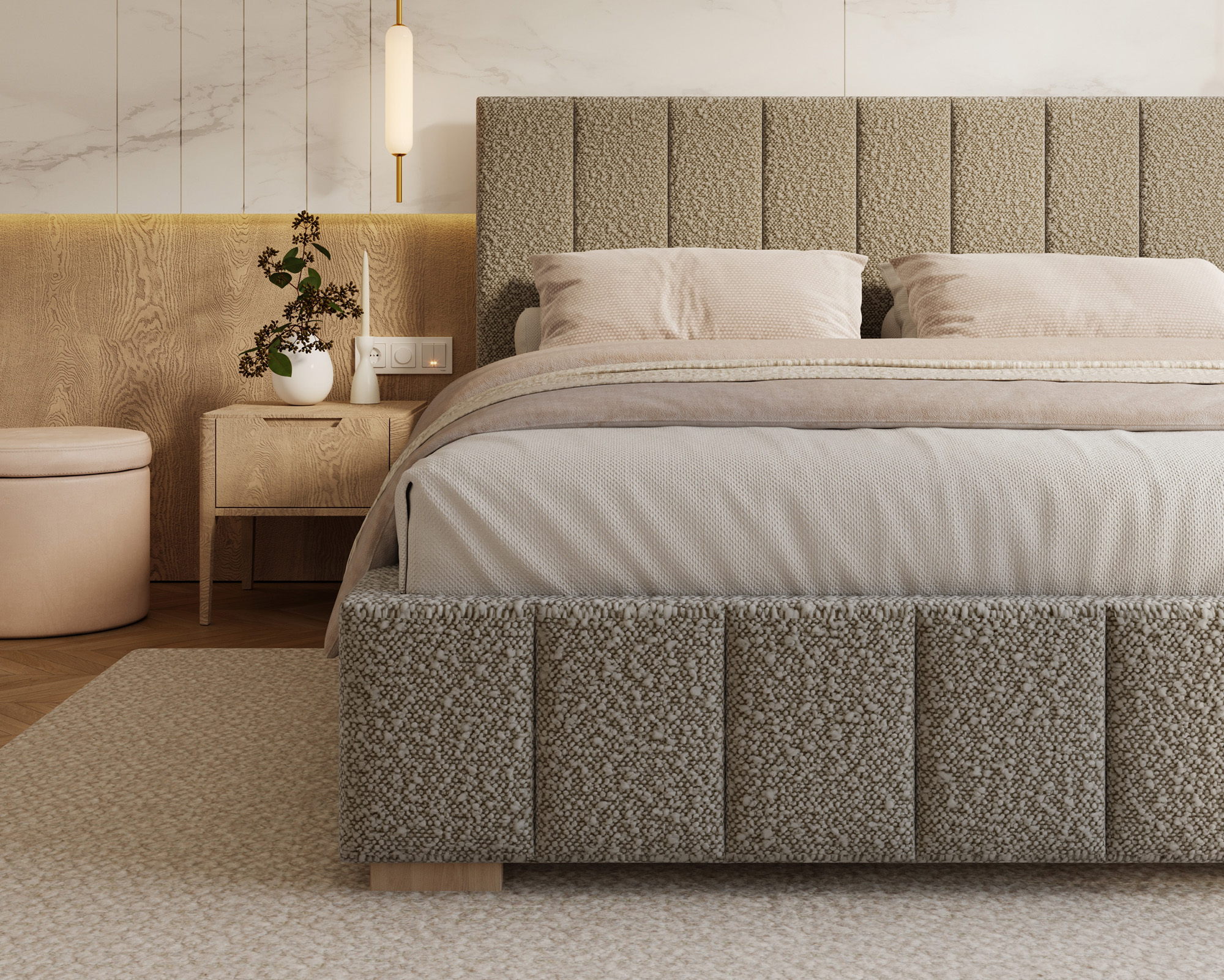 Čalouněná postel AUSTIN 90x200cm Šedá Boucle s úložným prostorem kovový rošt