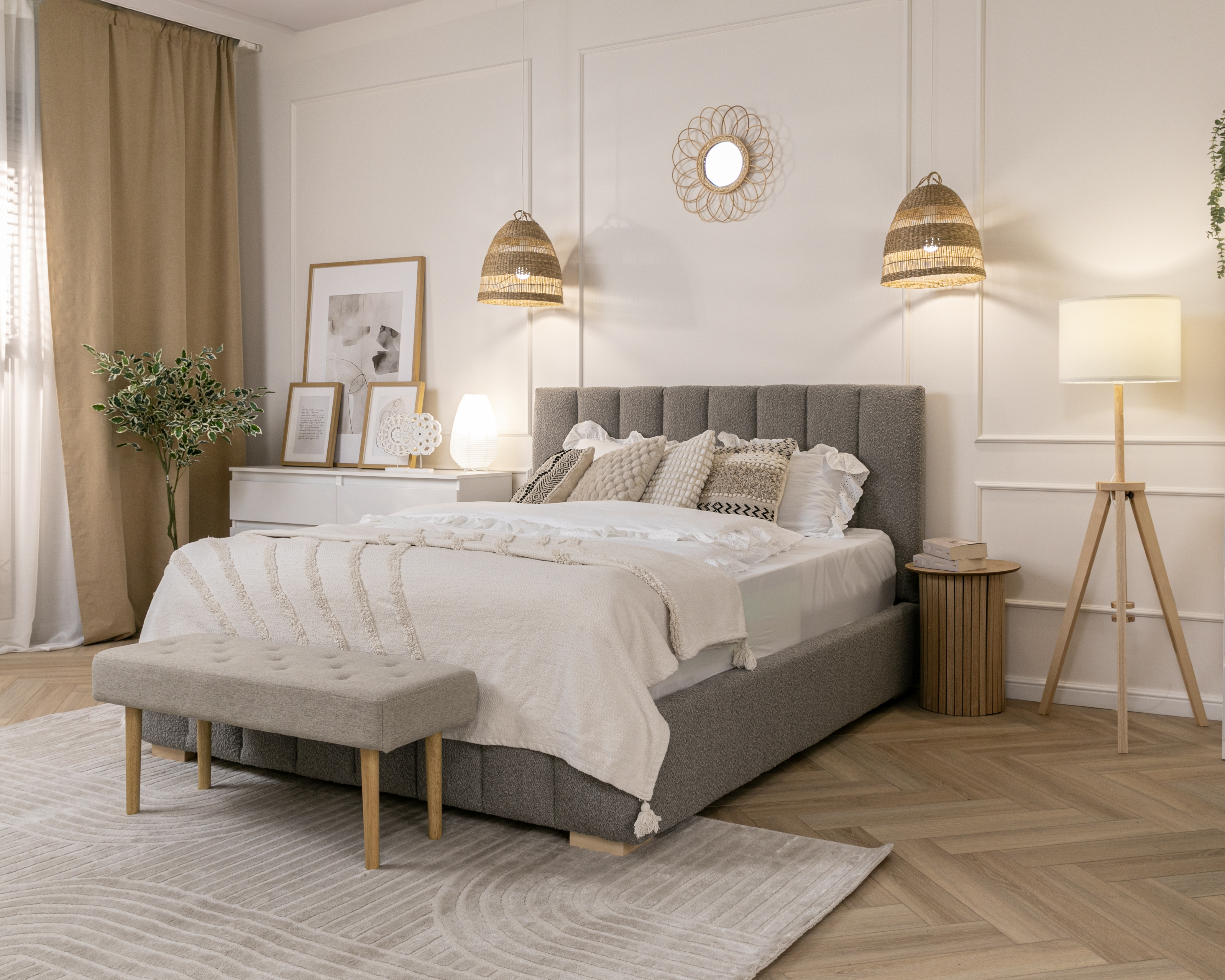 Čalouněná postel AUSTIN 140x200cm Šedá Boucle s úložným prostorem kovový rošt