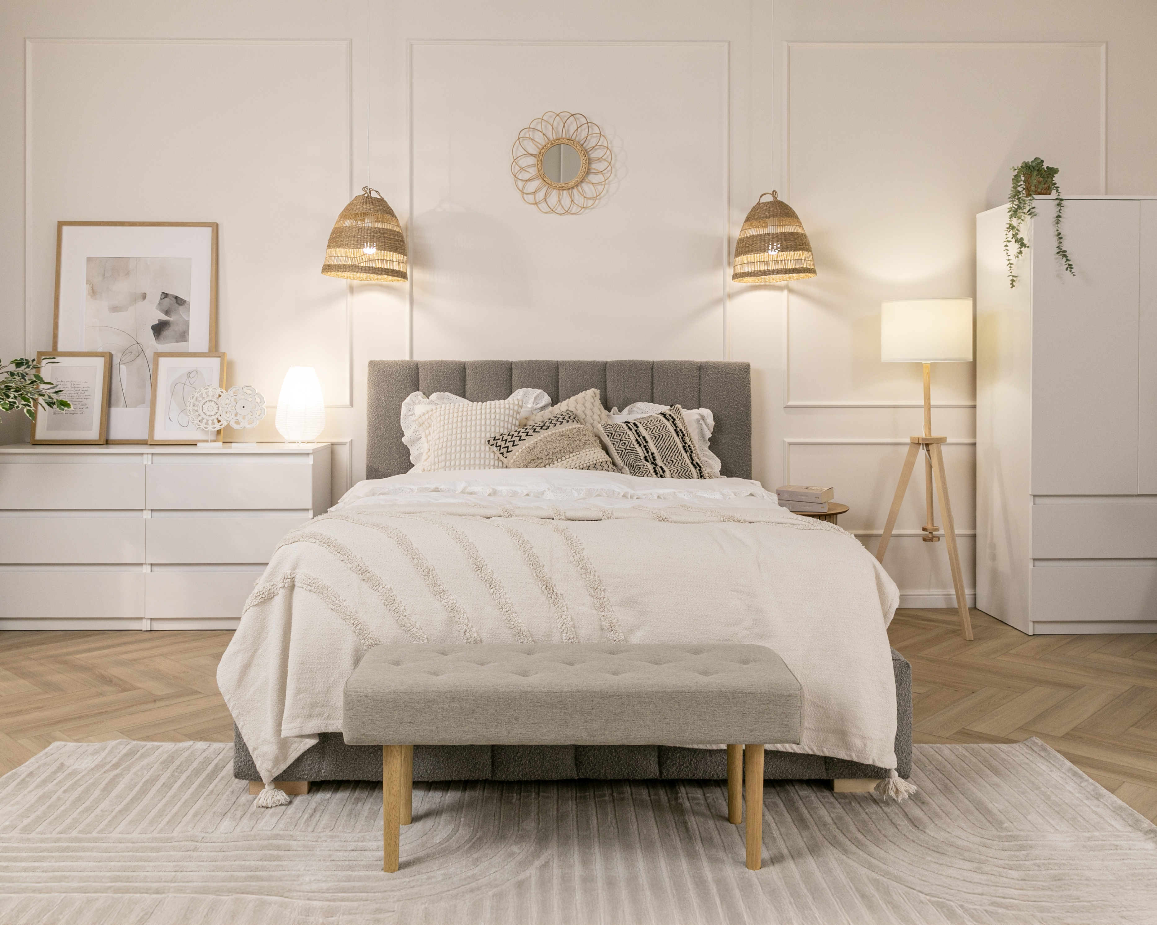 Čalouněná postel AUSTIN 180x200cm Šedá Boucle s úložným prostorem kovový rošt