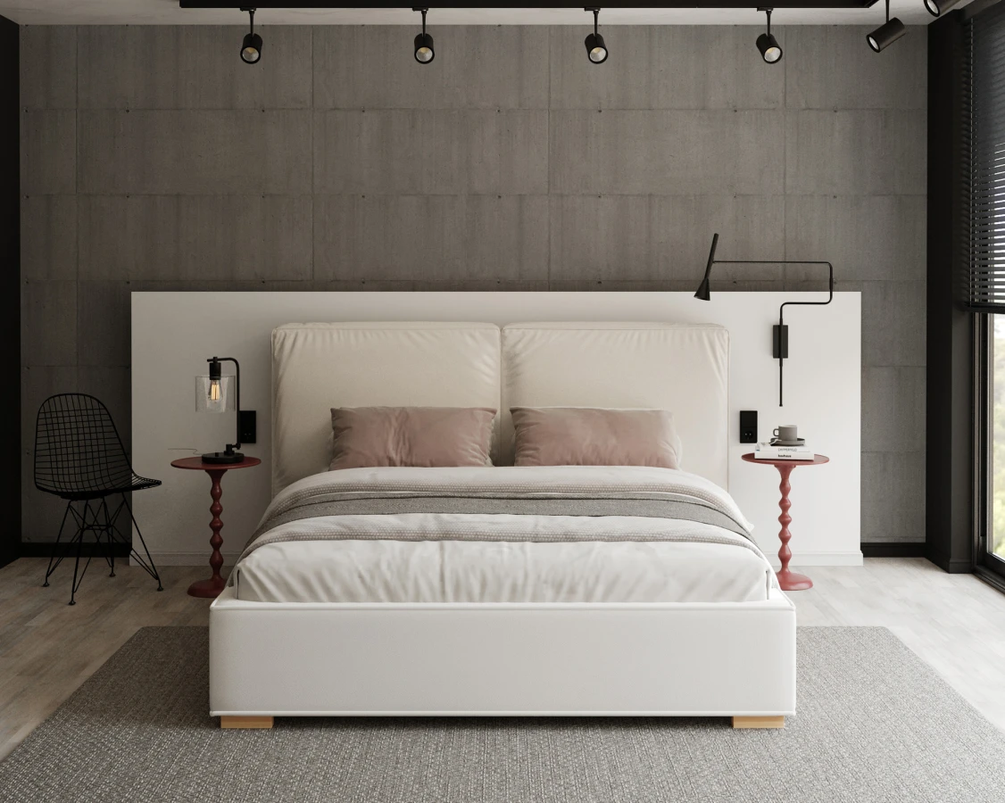 Čalouněná postel BRISTOL 140x200 Bílá Trinity s úložným prostorem kovový rošt