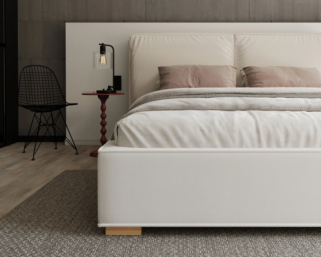 Čalouněná postel BRISTOL 180x200 Bílá Trinity s úložným prostorem kovový rošt