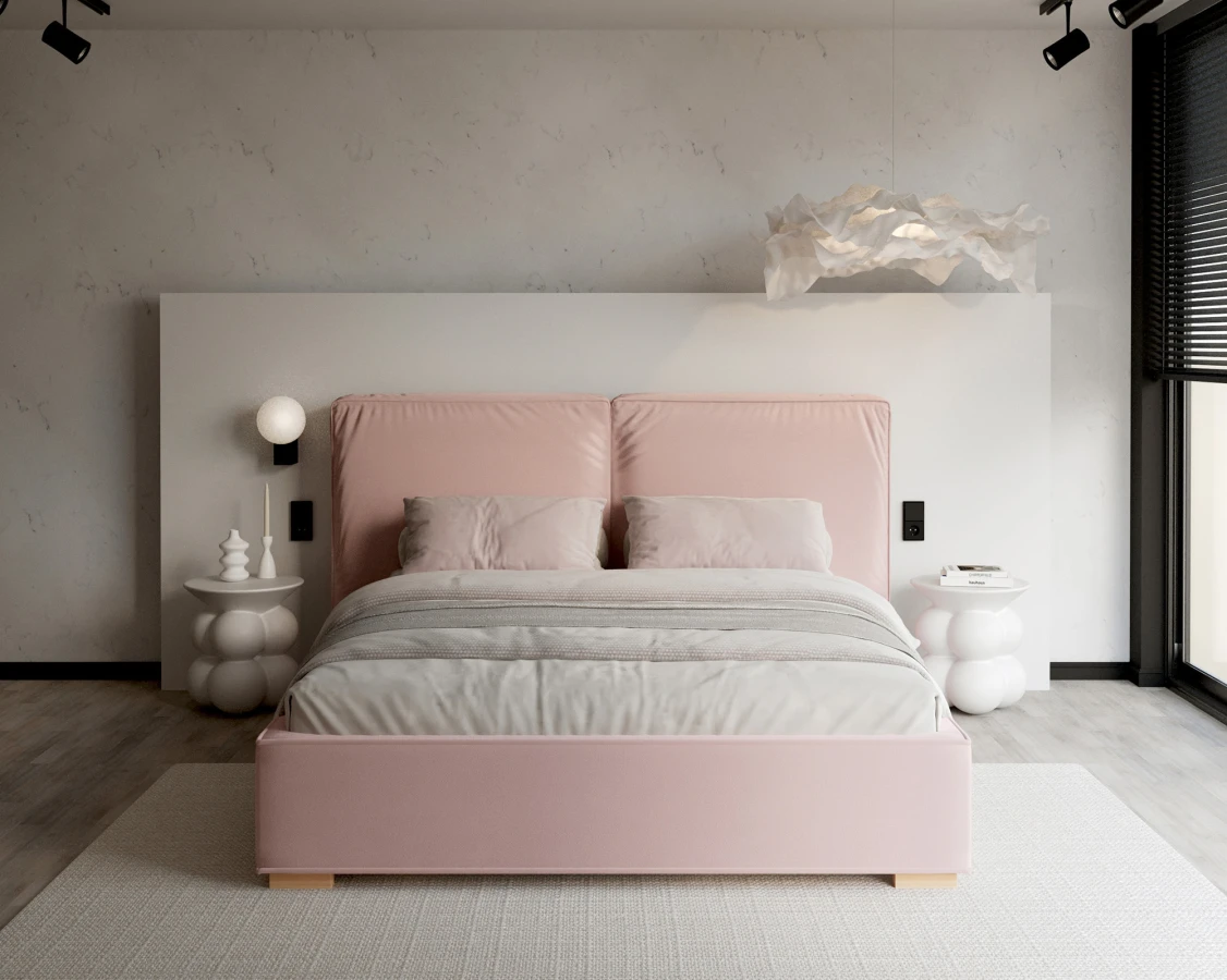 Čalouněná postel BRISTOL 140x200 Růžová Trinity s úložným prostorem kovový rošt