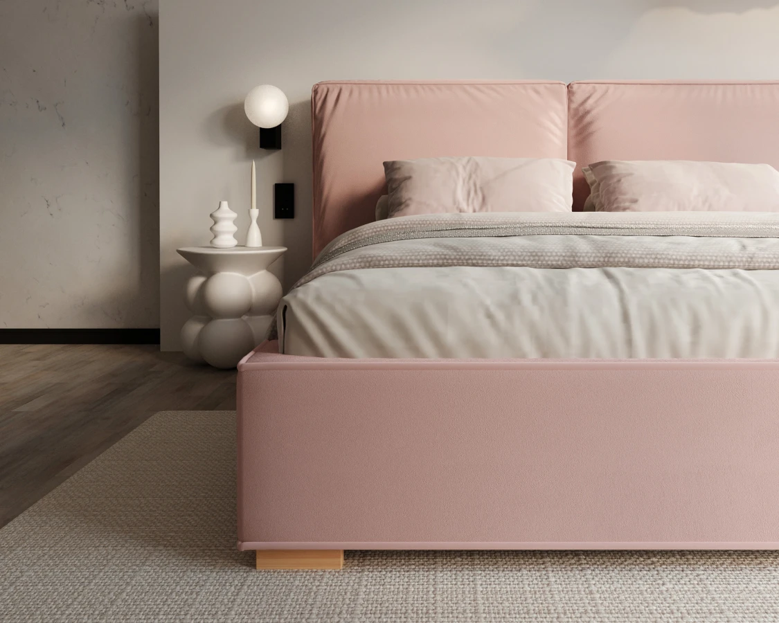 Čalouněná postel BRISTOL 140x200 Růžová Trinity s úložným prostorem kovový rošt