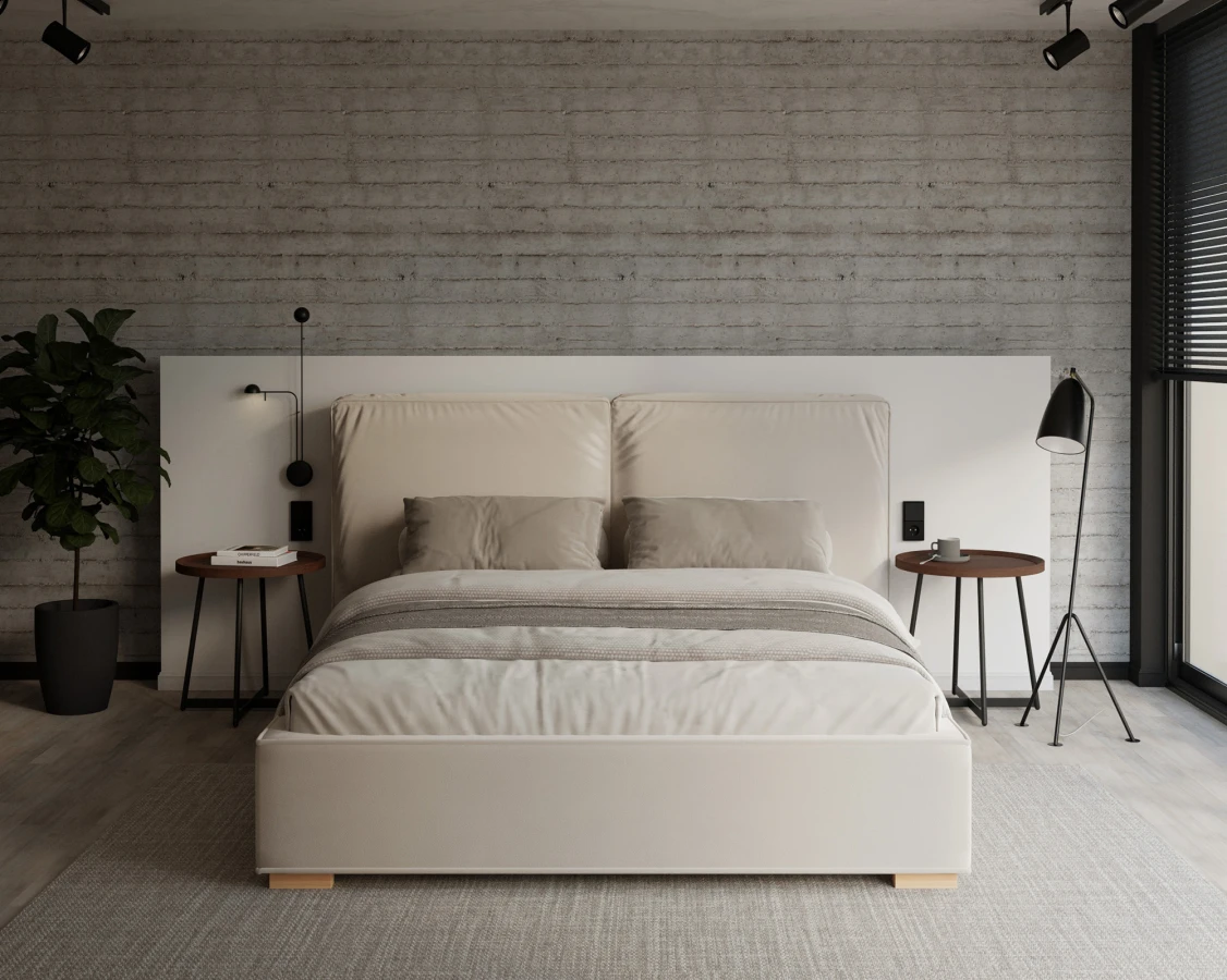 Čalouněná postel BRISTOL 140x200 Krémová Trinity s úložným prostorem kovový rošt