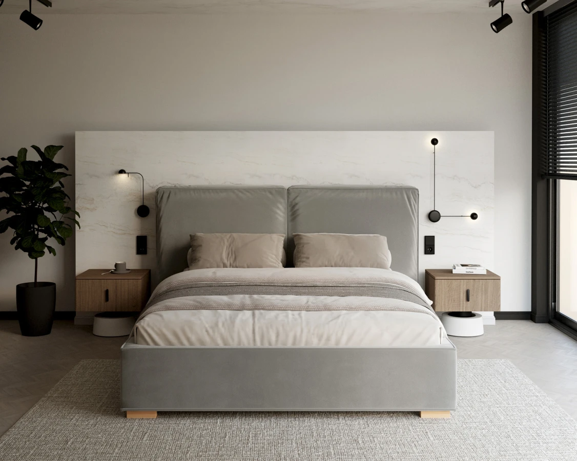 Čalouněná postel BRISTOL 140x200 Šedá Trinity s úložným prostorem kovový rošt