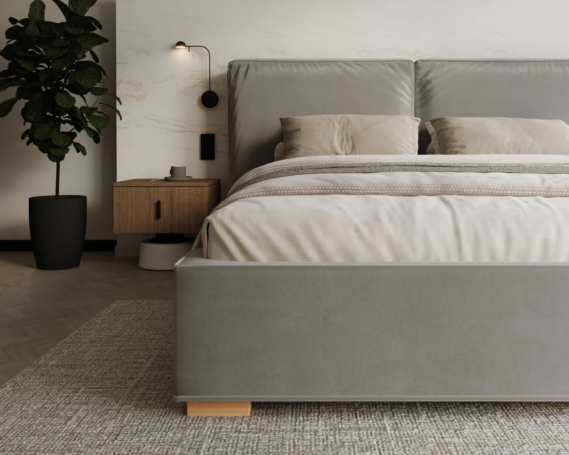 Čalouněná postel BRISTOL 140x200 Šedá Trinity s úložným prostorem kovový rošt