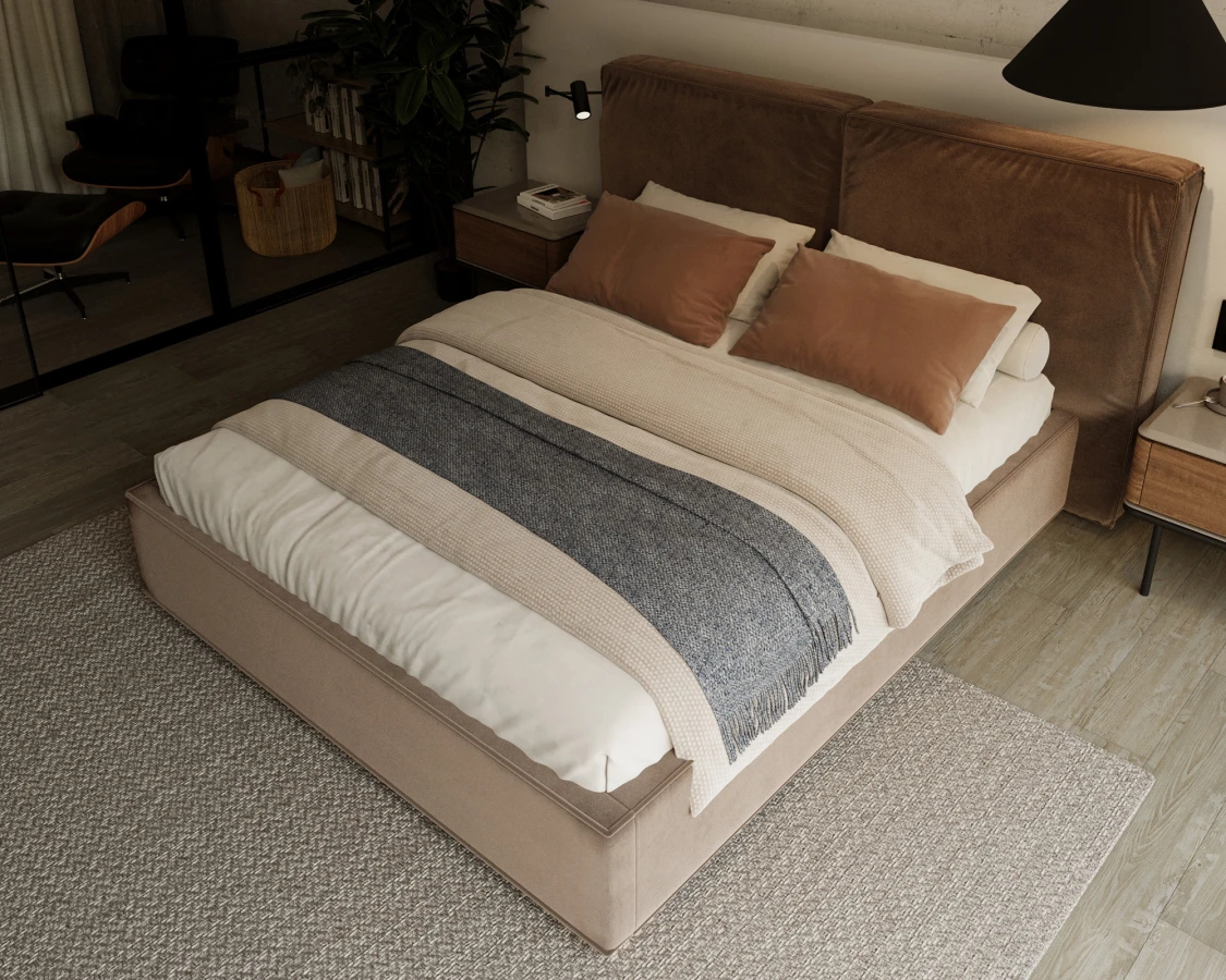 Čalouněná postel BRISTOL 140x200 Hnědá Trinity s úložným prostorem kovový rošt