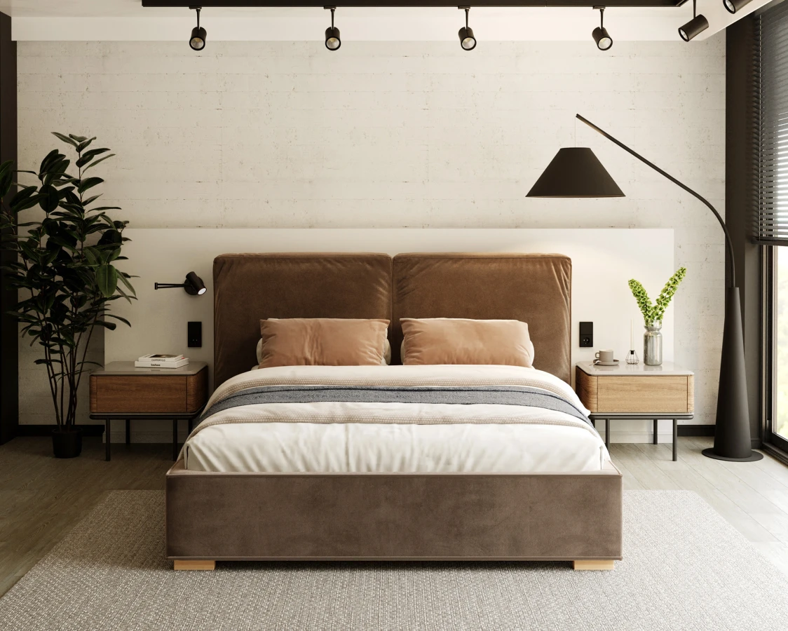 Čalouněná postel BRISTOL 140x200 Hnědá Trinity s úložným prostorem kovový rošt