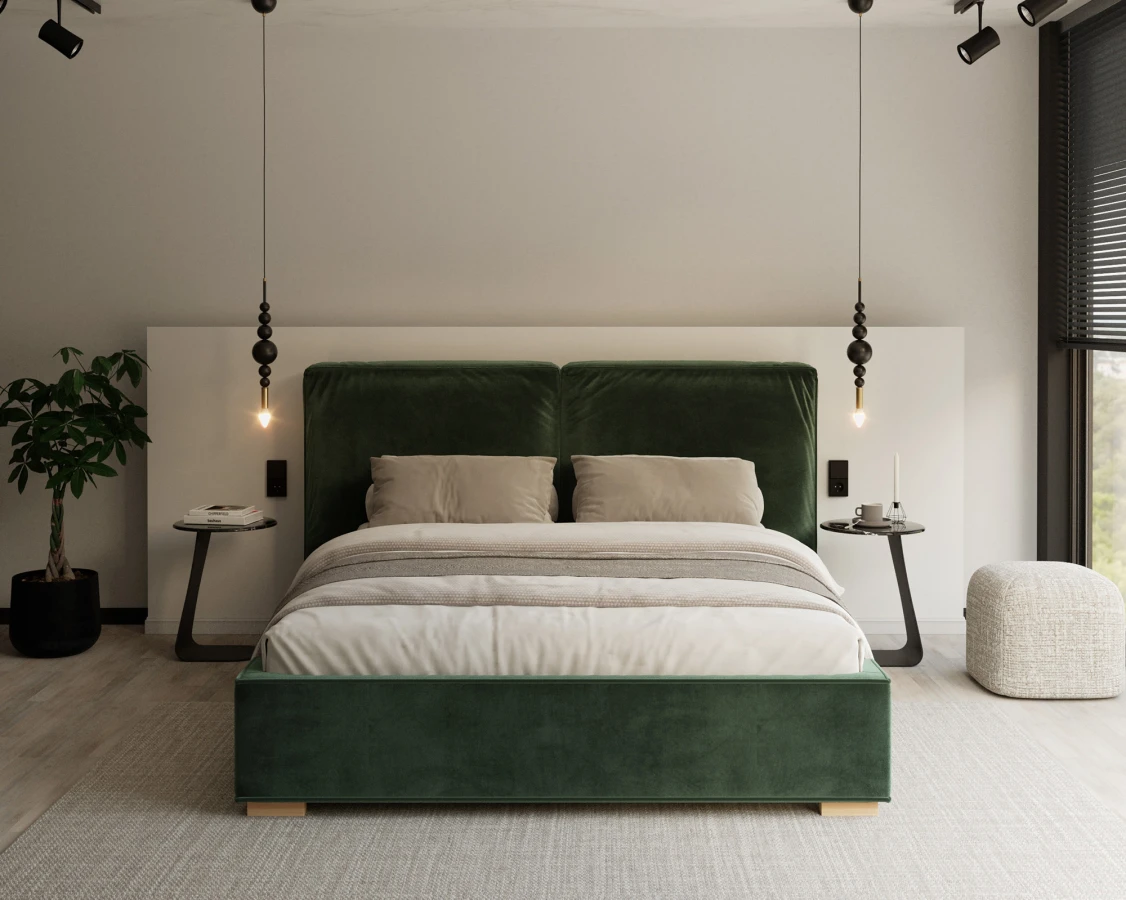 Čalouněná postel BRISTOL 140x200 Zelená Trinity s úložným prostorem kovový rošt