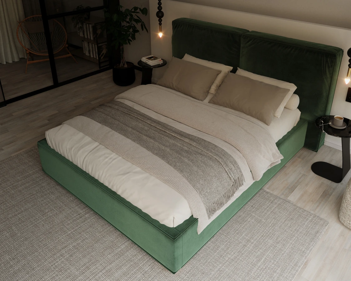 Čalouněná postel BRISTOL 160x200 Zelená Trinity s úložným prostorem kovový rošt