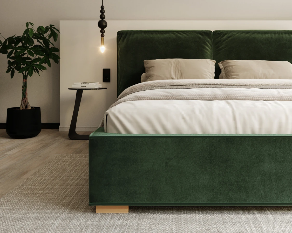 Čalouněná postel BRISTOL 160x200 Zelená Trinity s úložným prostorem kovový rošt