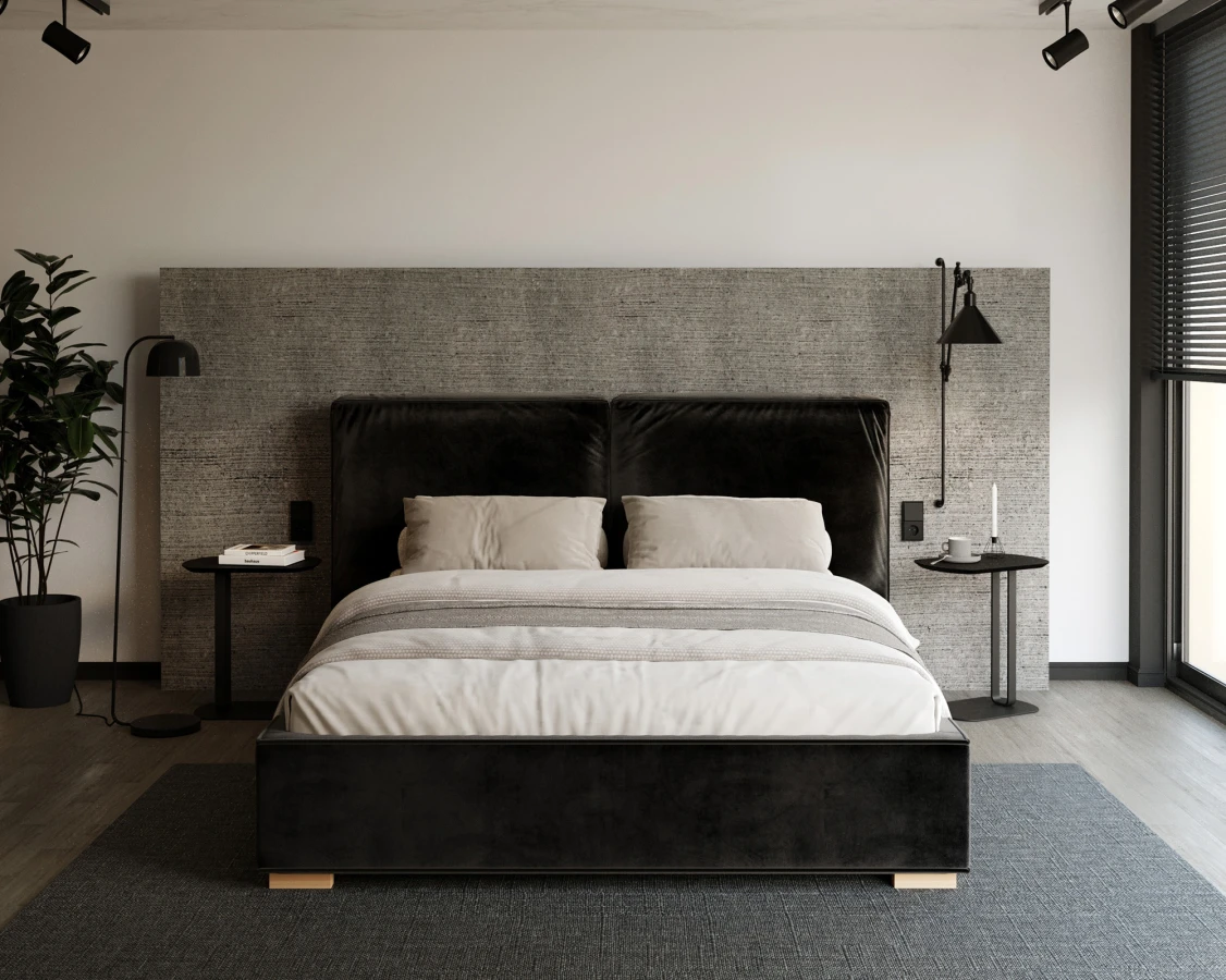 Čalouněná postel BRISTOL 180x200 Černá Trinity s úložným prostorem kovový rošt