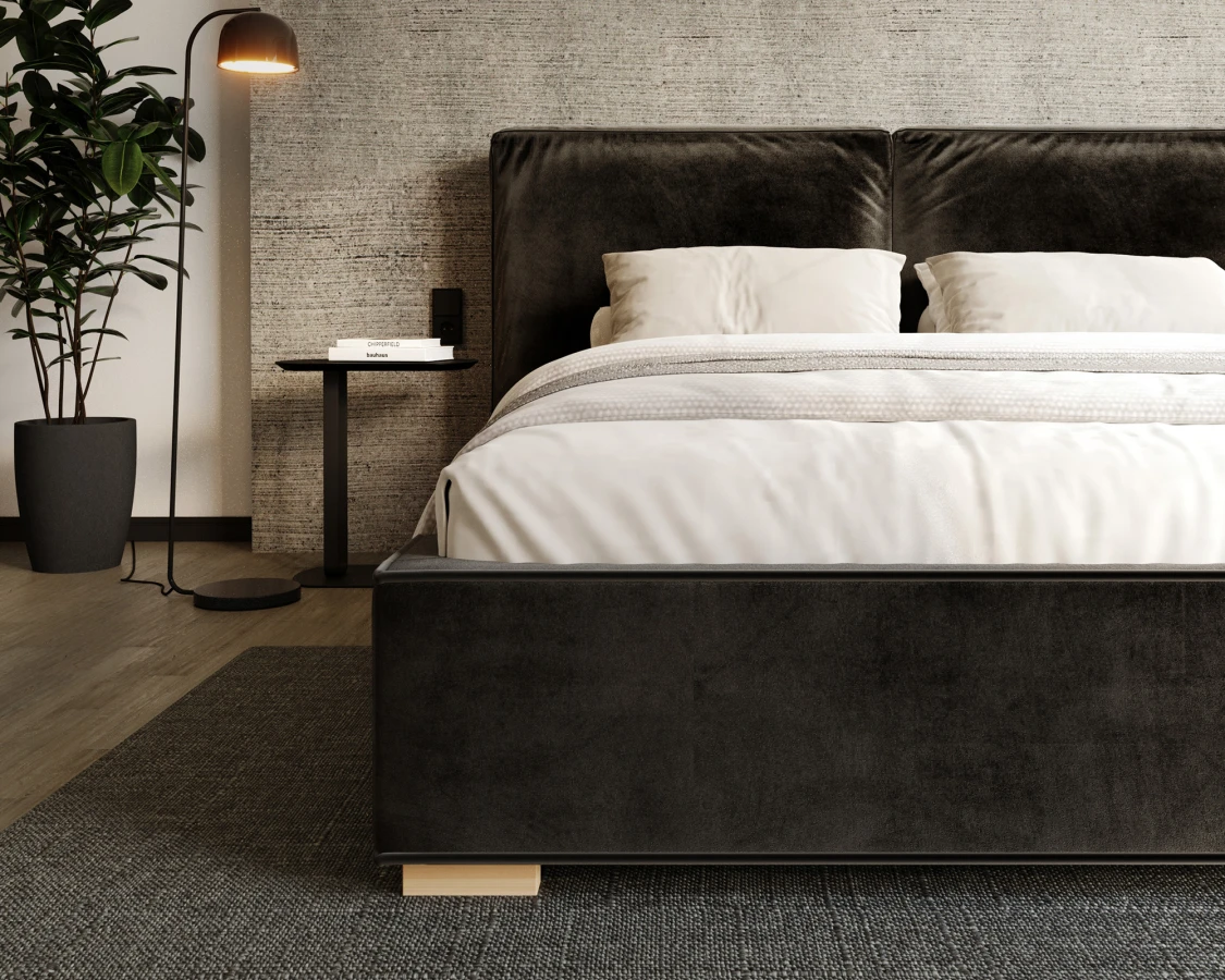 Čalouněná postel BRISTOL 140x200 Černá Trinity s úložným prostorem kovový rošt