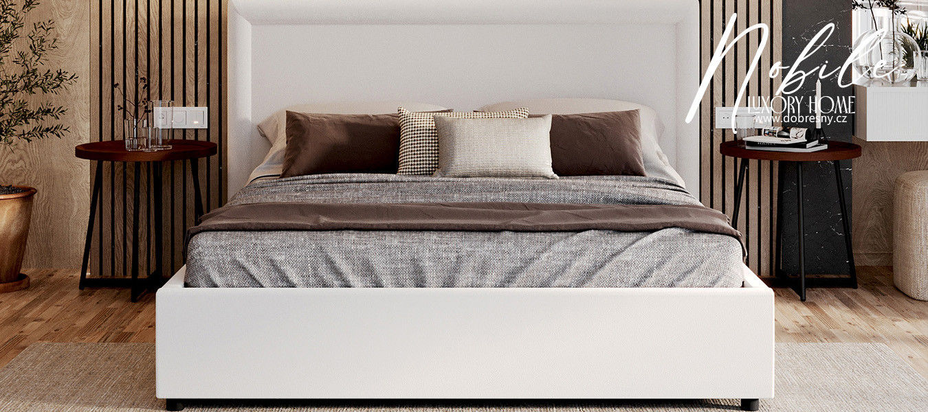Čalouněná postel NOBILE 140x200 Bílá Paris s úložným prostorem kovový rošt