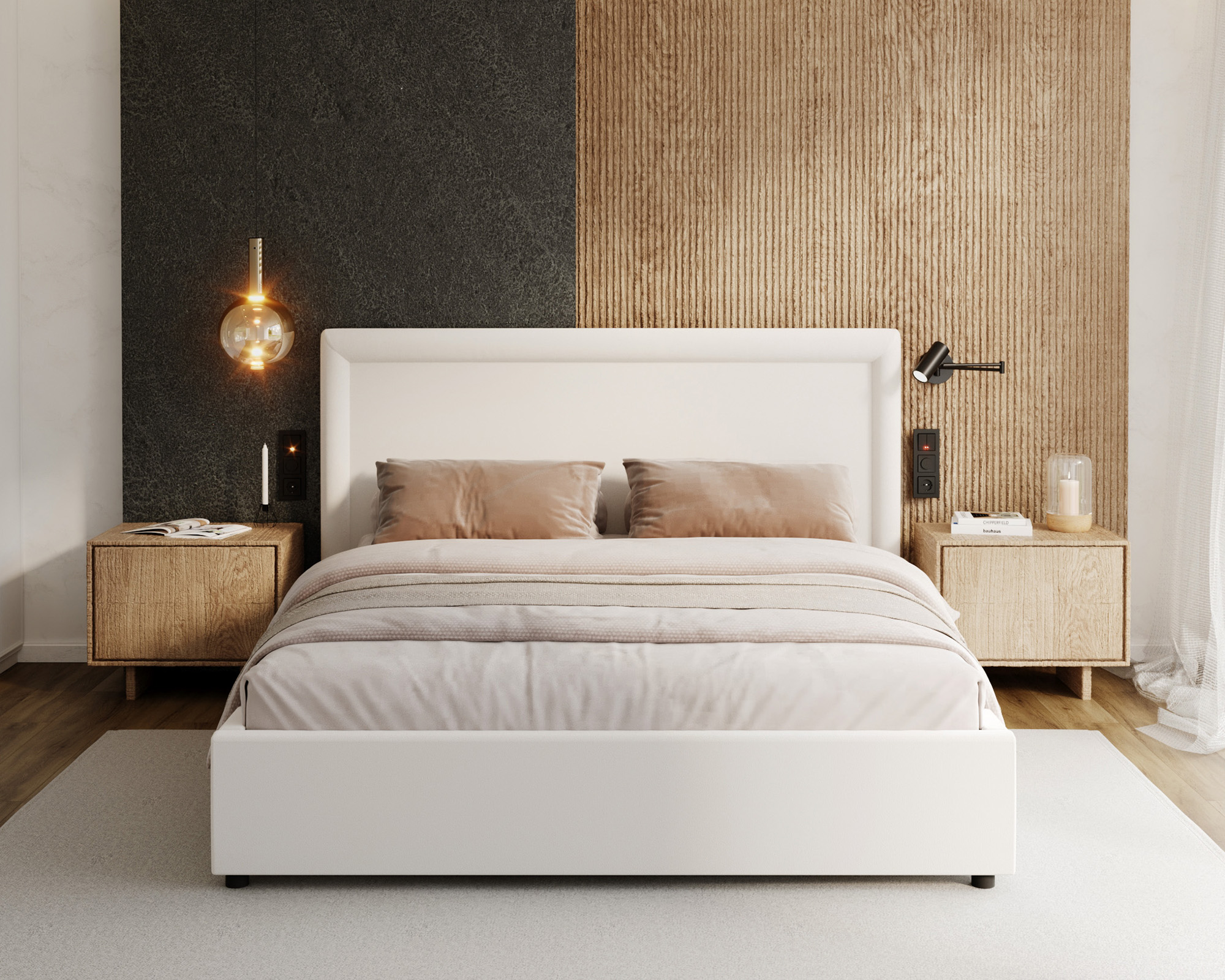 Čalouněná postel NOBILE 160x200 Bílá Paris s úložným prostorem kovový rošt