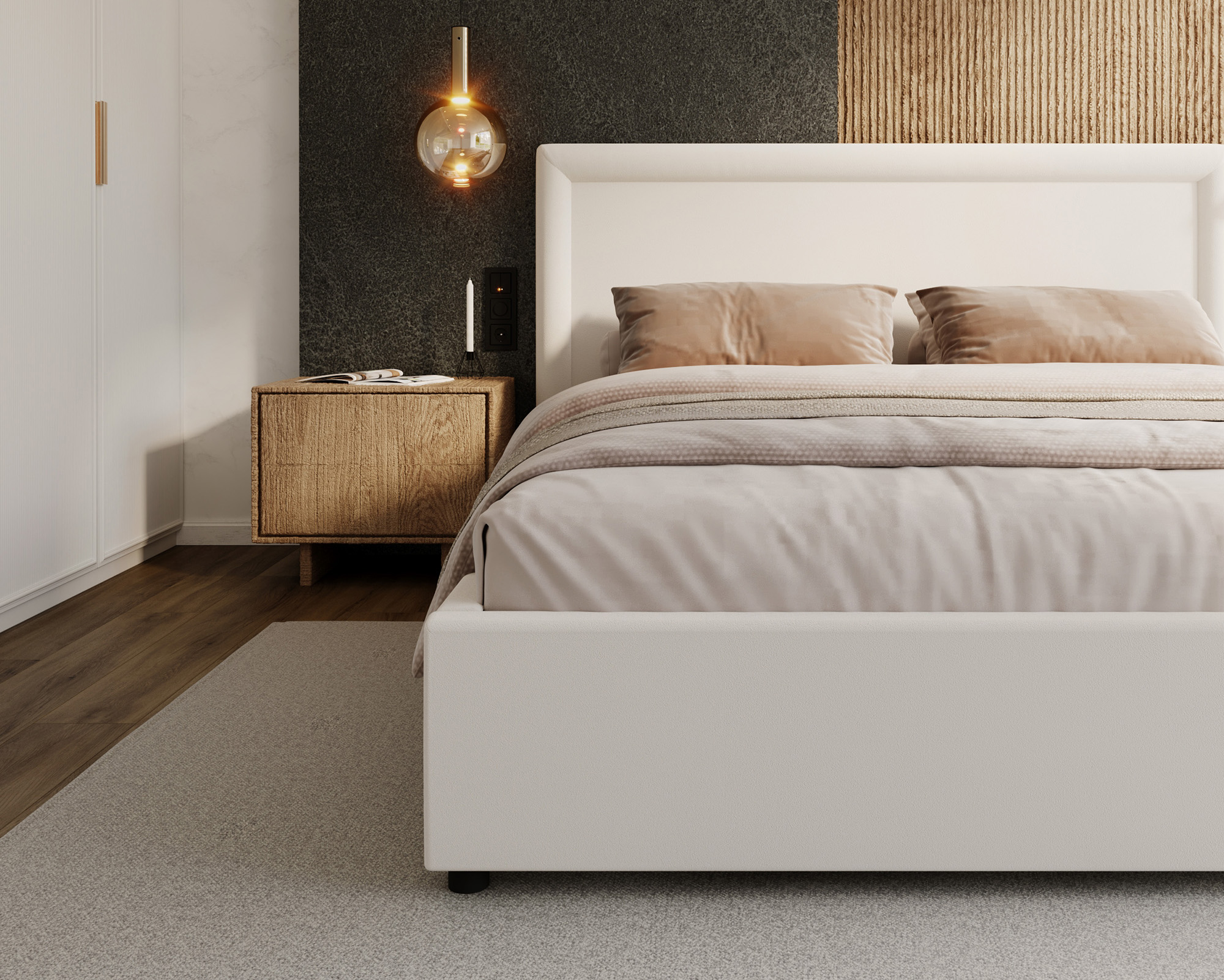 Čalouněná postel NOBILE 180x200 Bílá Paris s úložným prostorem kovový rošt