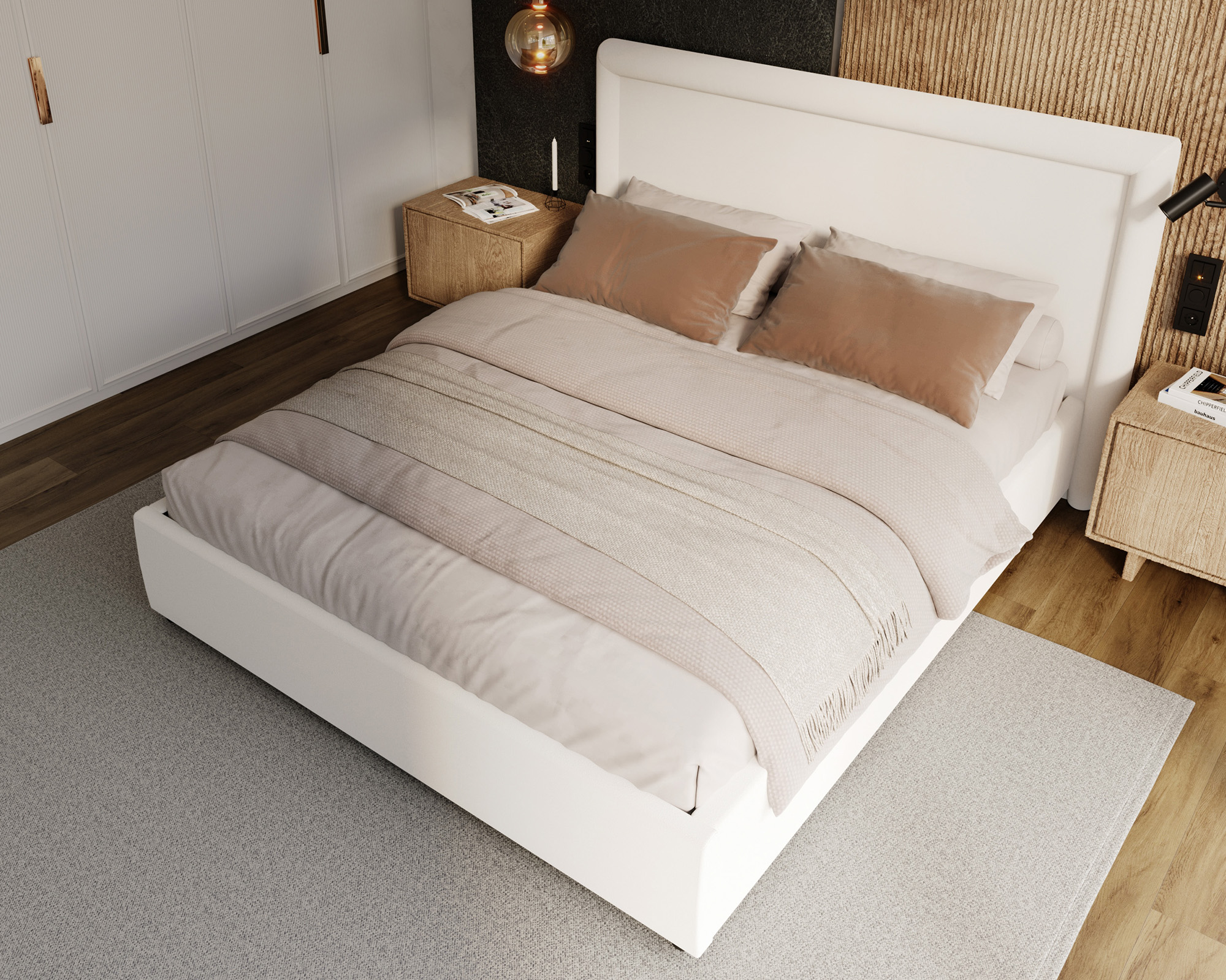 Čalouněná postel NOBILE 180x200 Bílá Paris s úložným prostorem kovový rošt