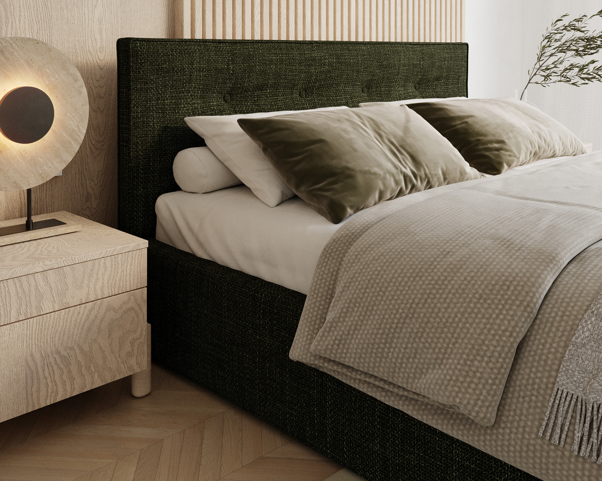 Čalouněná postel TULSA 160x200 s kovovým zdvižným roštem OTTAWA OLIVOVÁ