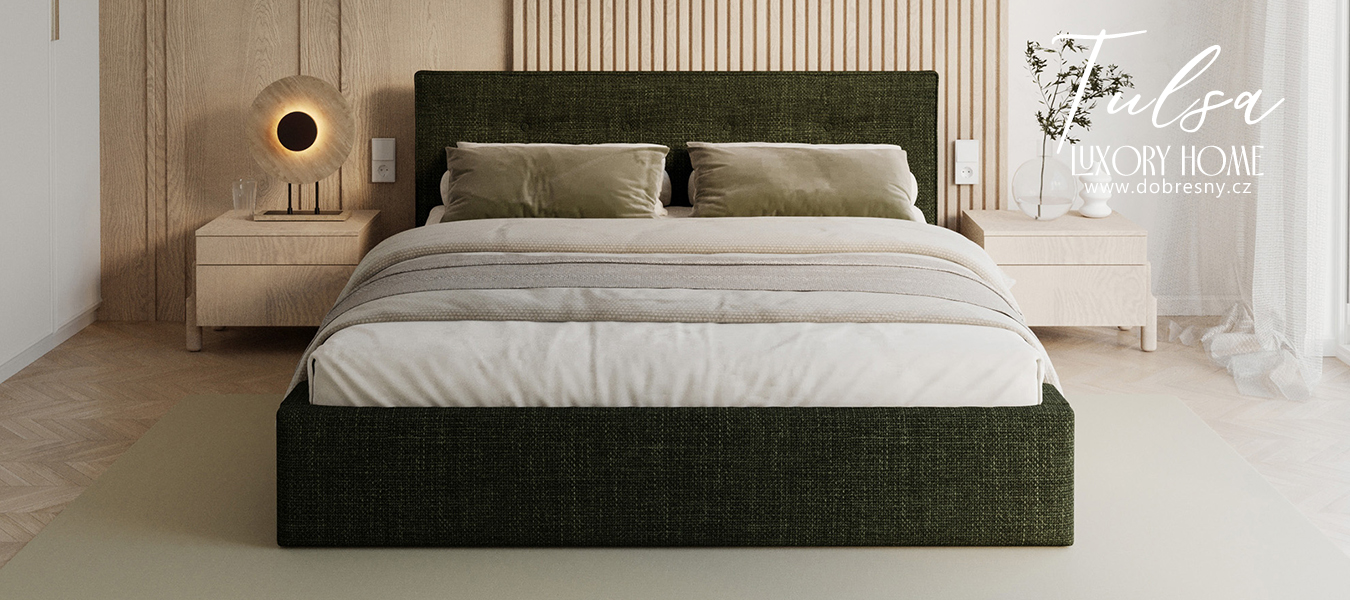 Čalouněná postel TULSA 140x200 s kovovým zdvižným roštem OTTAWA OLIVOVÁ