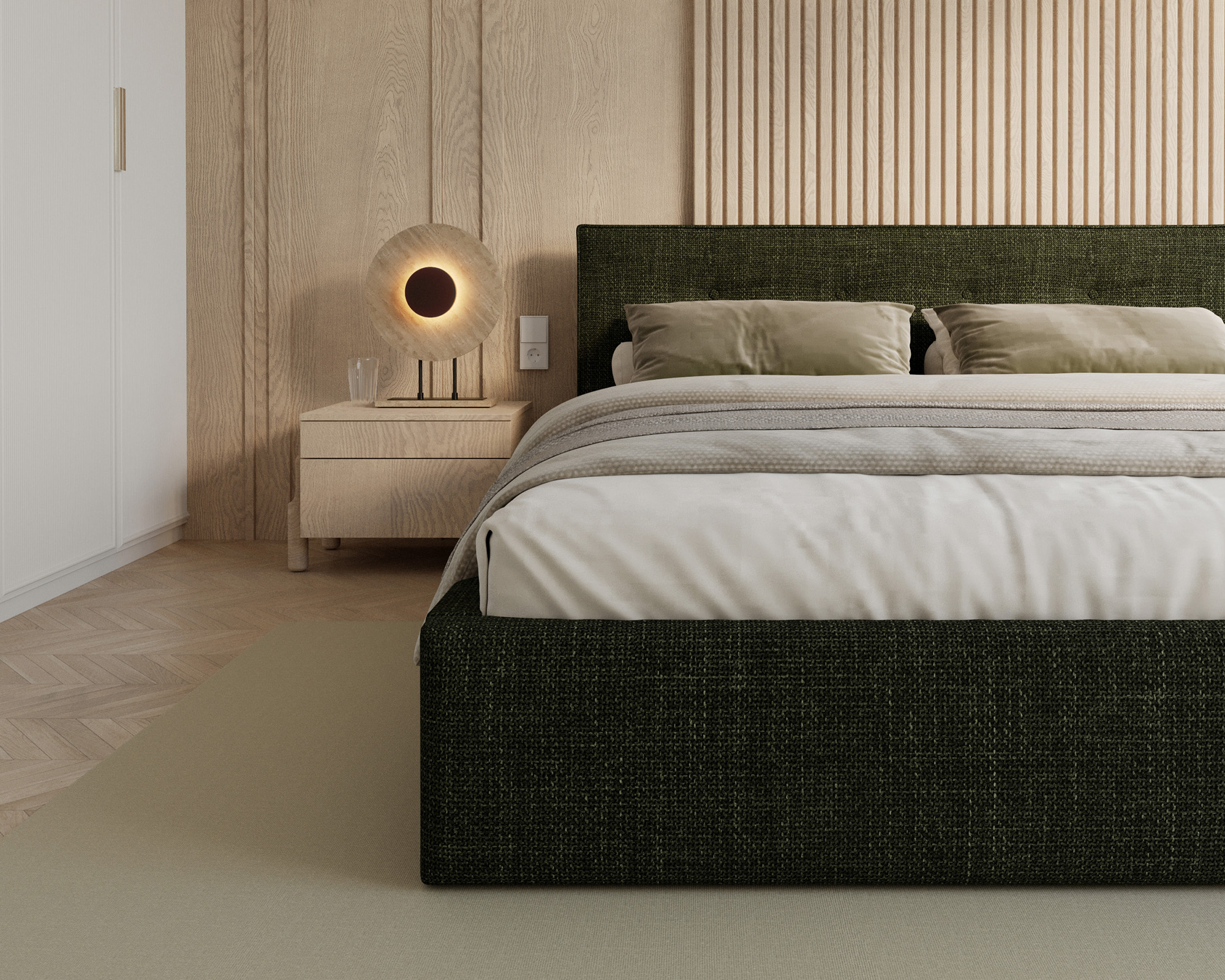 Čalouněná postel TULSA 180x200 s kovovým zdvižným roštem OTTAWA OLIVOVÁ