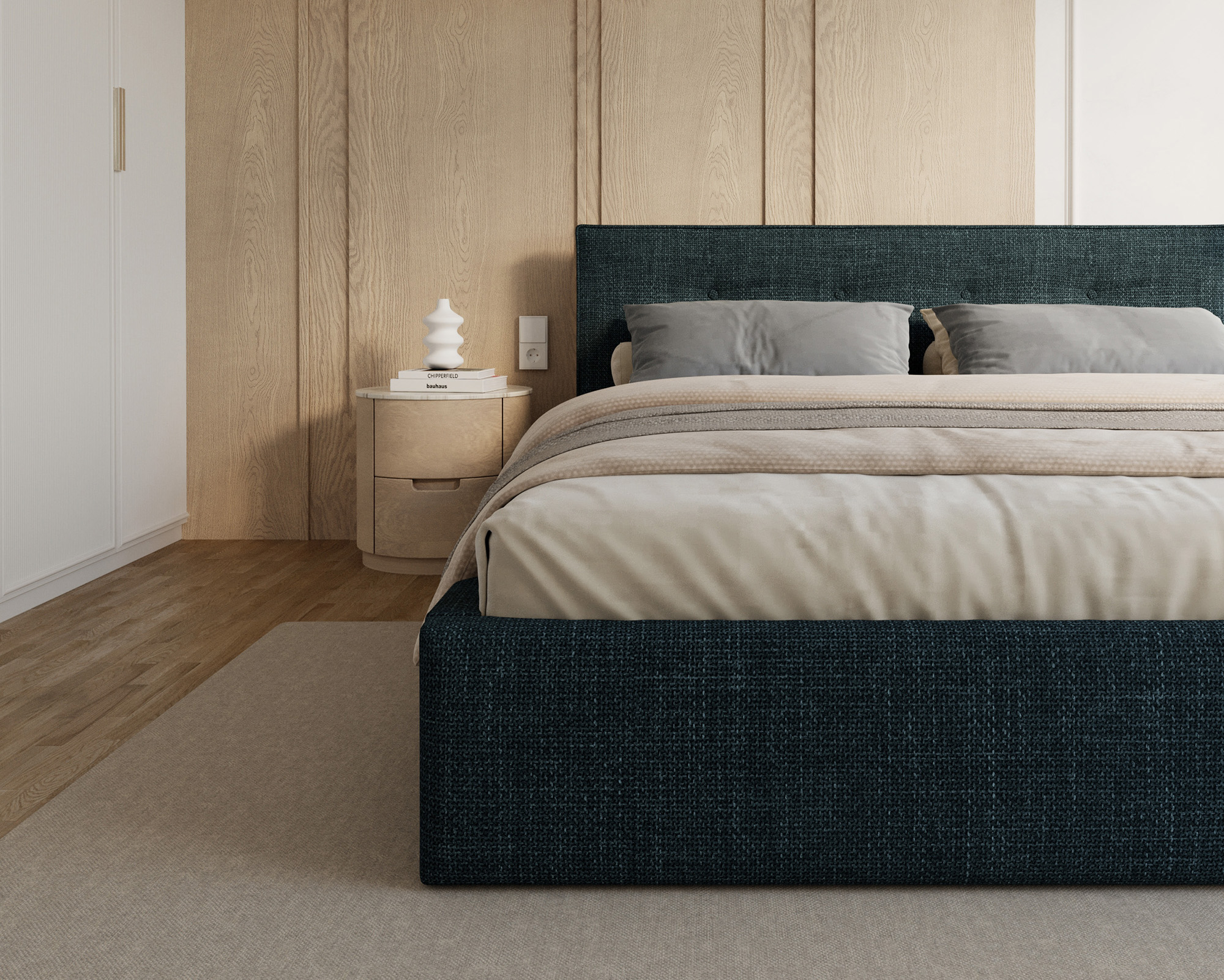 Čalouněná postel TULSA 180x200 s kovovým zdvižným roštem OTTAWA TMAVĚ MODRÁ