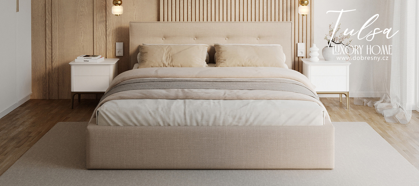 Čalouněná postel TULSA 120x200 s kovovým zdvižným roštem OTTAWA KRÉMOVÁ