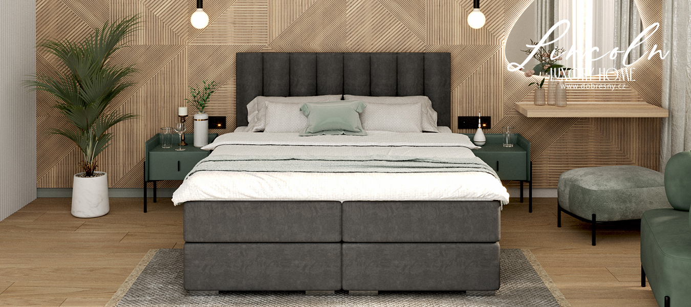 Luxusní kontinentální postel LINCOLN Grafit Trinity 160x200 s dřevěným zdvižným roštem