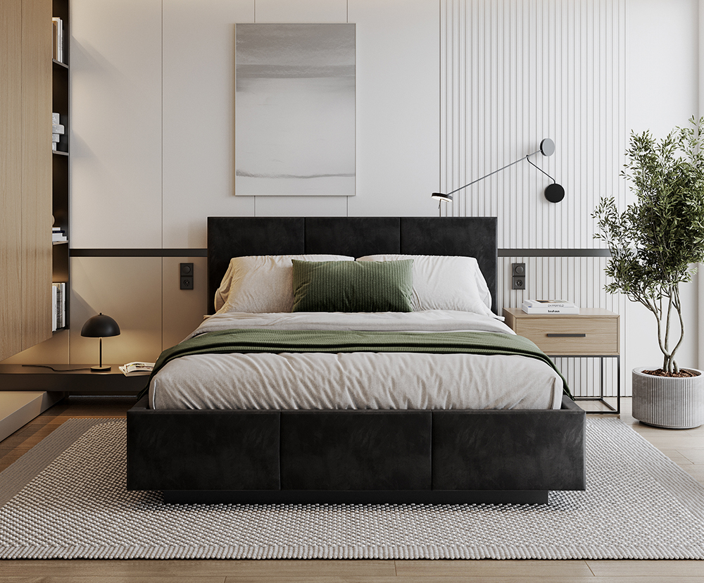 Čalouněná postel AVEIRO 90x200 s kovovým zdvižným roštem PARIS ČERNÁ