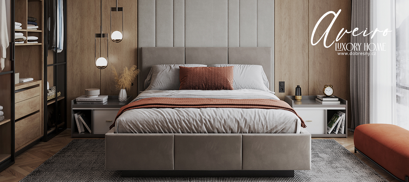 Luxusní postel AVEIRO 160x200 s kovovým zdvižným roštem PARIS Mousse Béžová