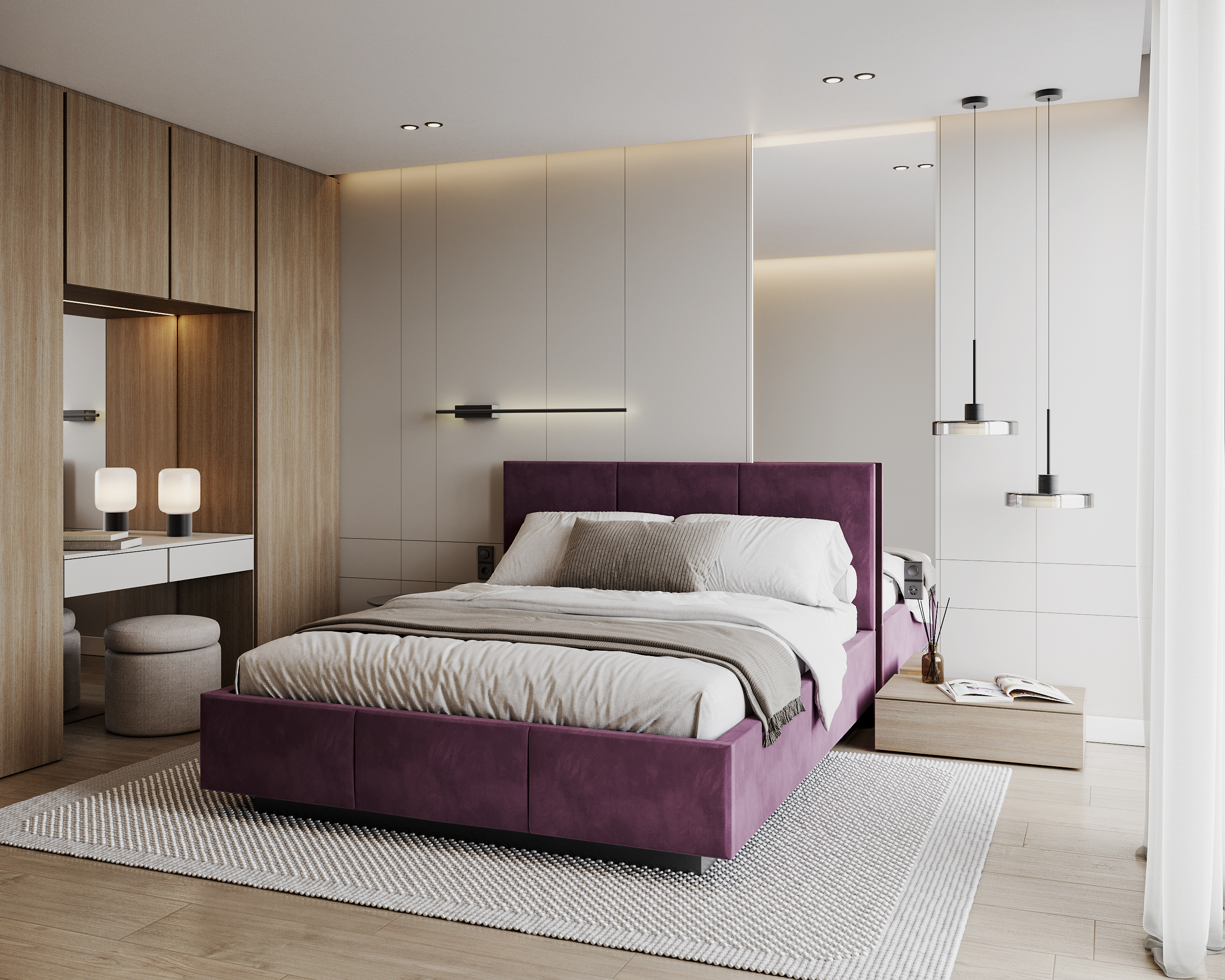 Čalouněná postel AVEIRO 180x200 s kovovým zdvižným roštem PARIS FIALOVÁ