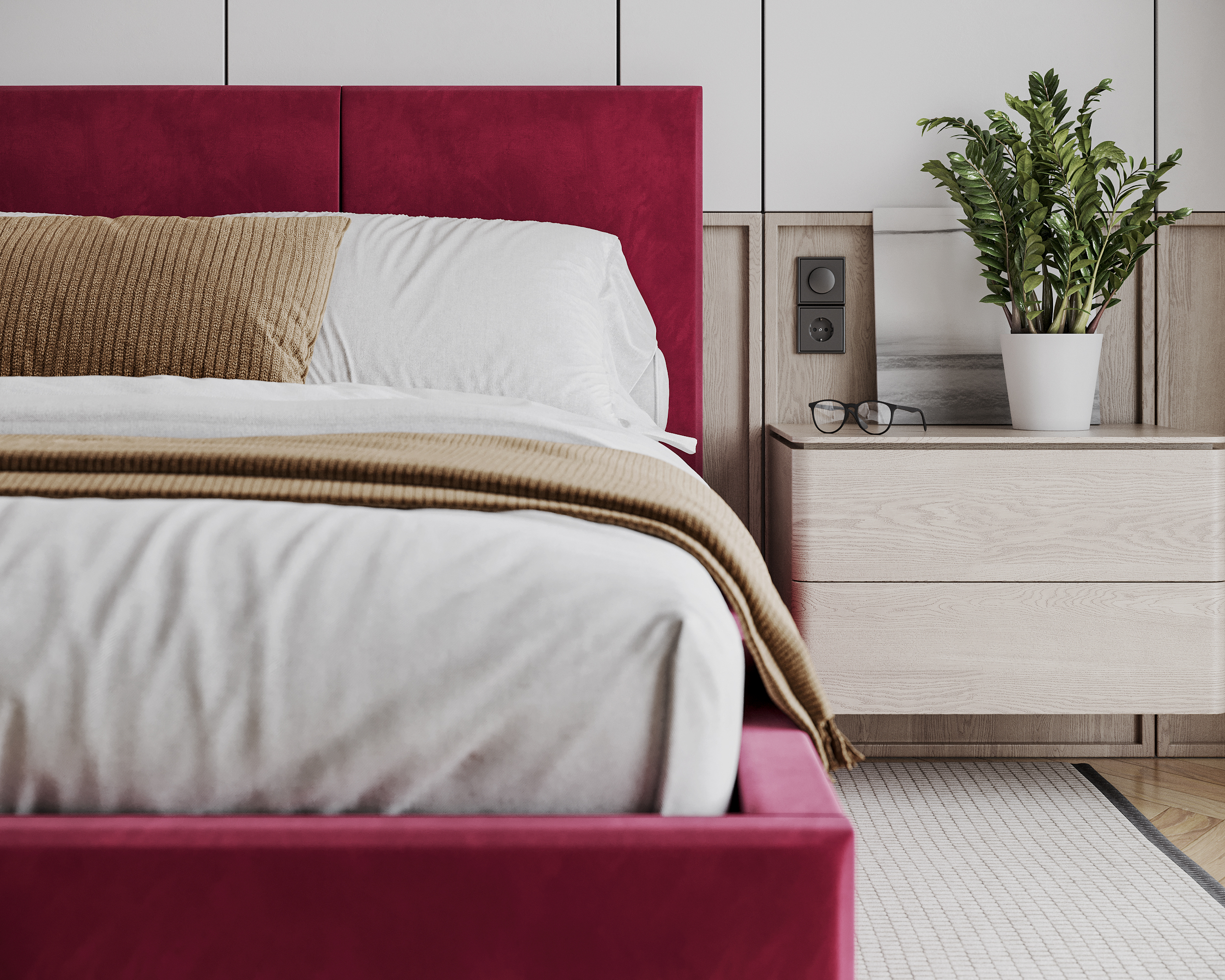 Čalouněná postel AVEIRO 90x200 s kovovým zdvižným roštem PARIS ČERVENÁ