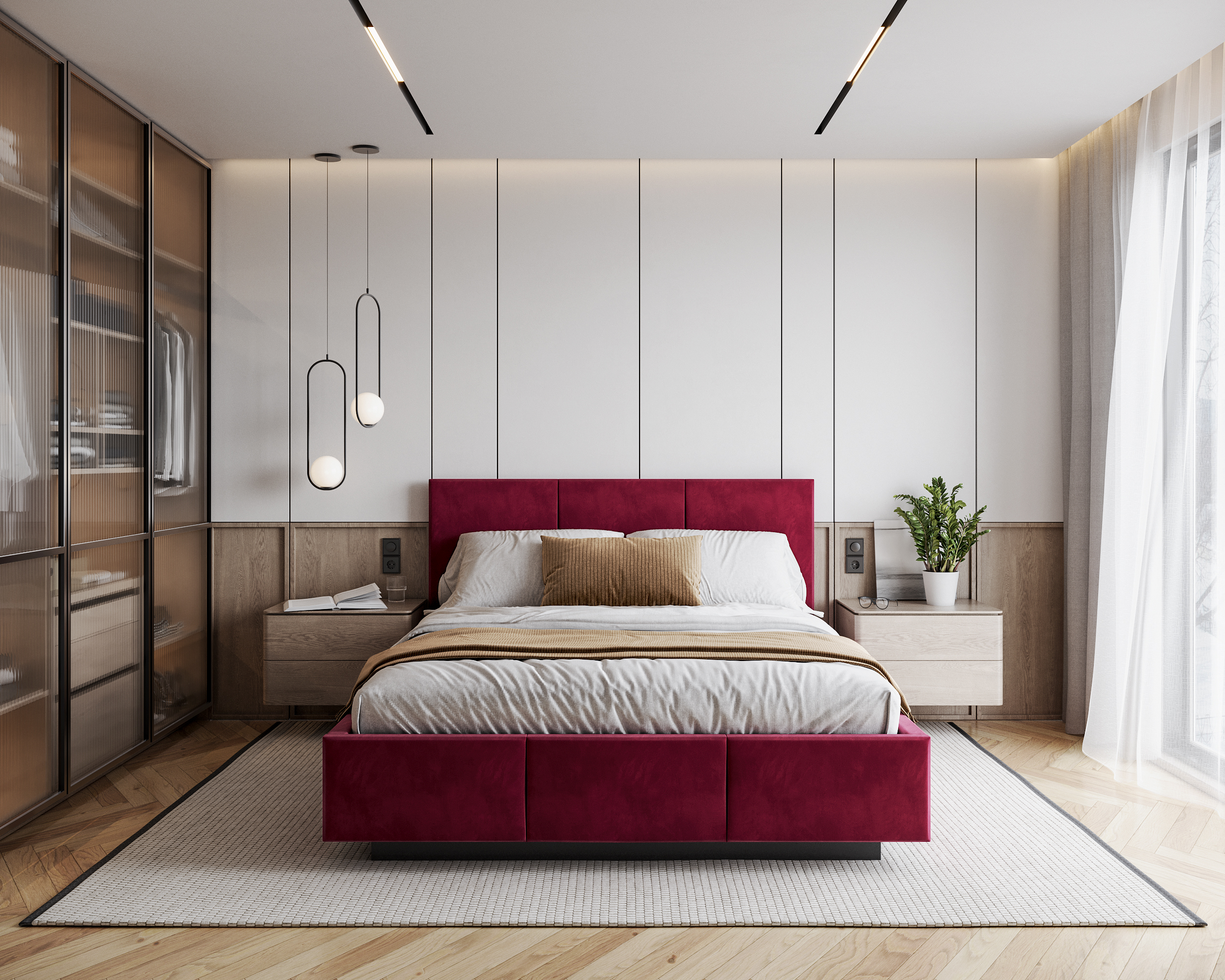 Čaloněná postel AVEIRO 160x200 s kovovým zdvižným roštem PARIS ČERVENÁ