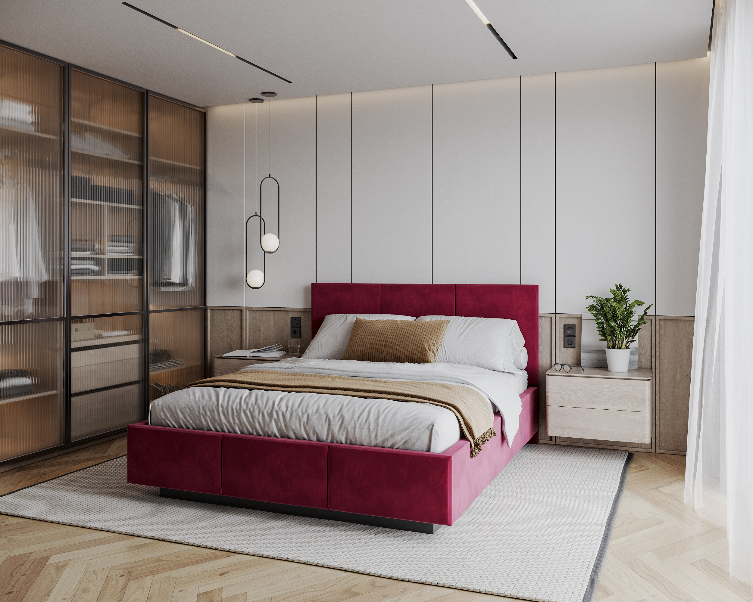 Čalouněná postel AVEIRO 180x200 s kovovým zdvižným roštem PARIS ČERVENÁ