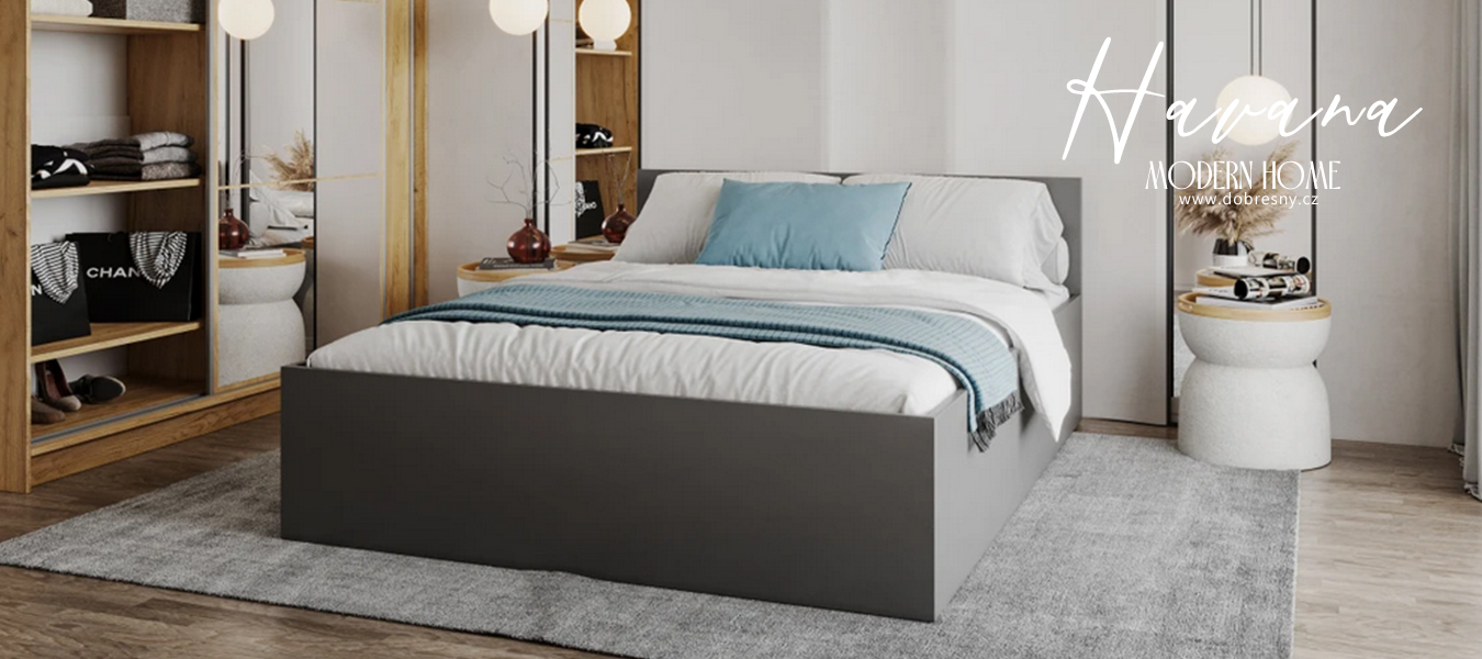 Moderní postel HAVANA 90x200cm Šedá s úložným prostorem kovový rošt