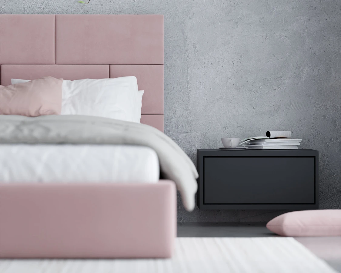 Čalouněná postel PASADENA 90x200 s kovovým roštem RŮŽOVÁ