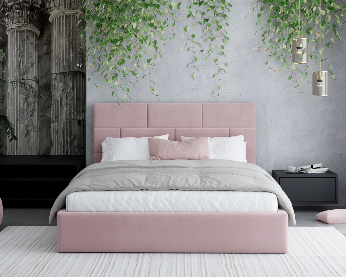 Čalouněná postel PASADENA 160x200 s kovovým roštem RŮŽOVÁ