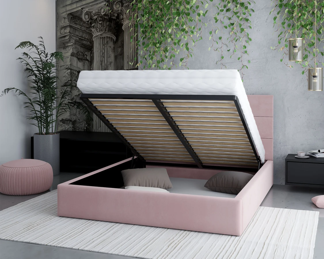 Čalouněná postel PASADENA 180x200 s kovovým roštem RŮŽOVÁ