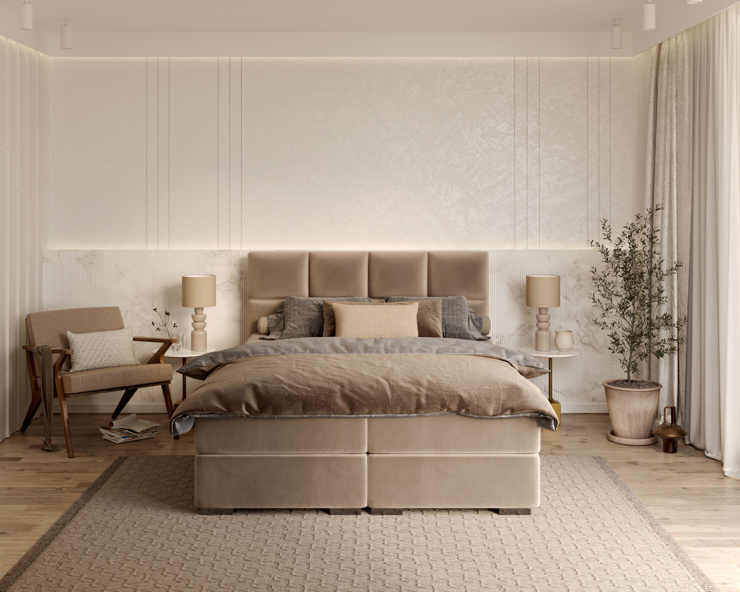 Čalouněná postel 160x200 cm PORTLAND Béžová Paris