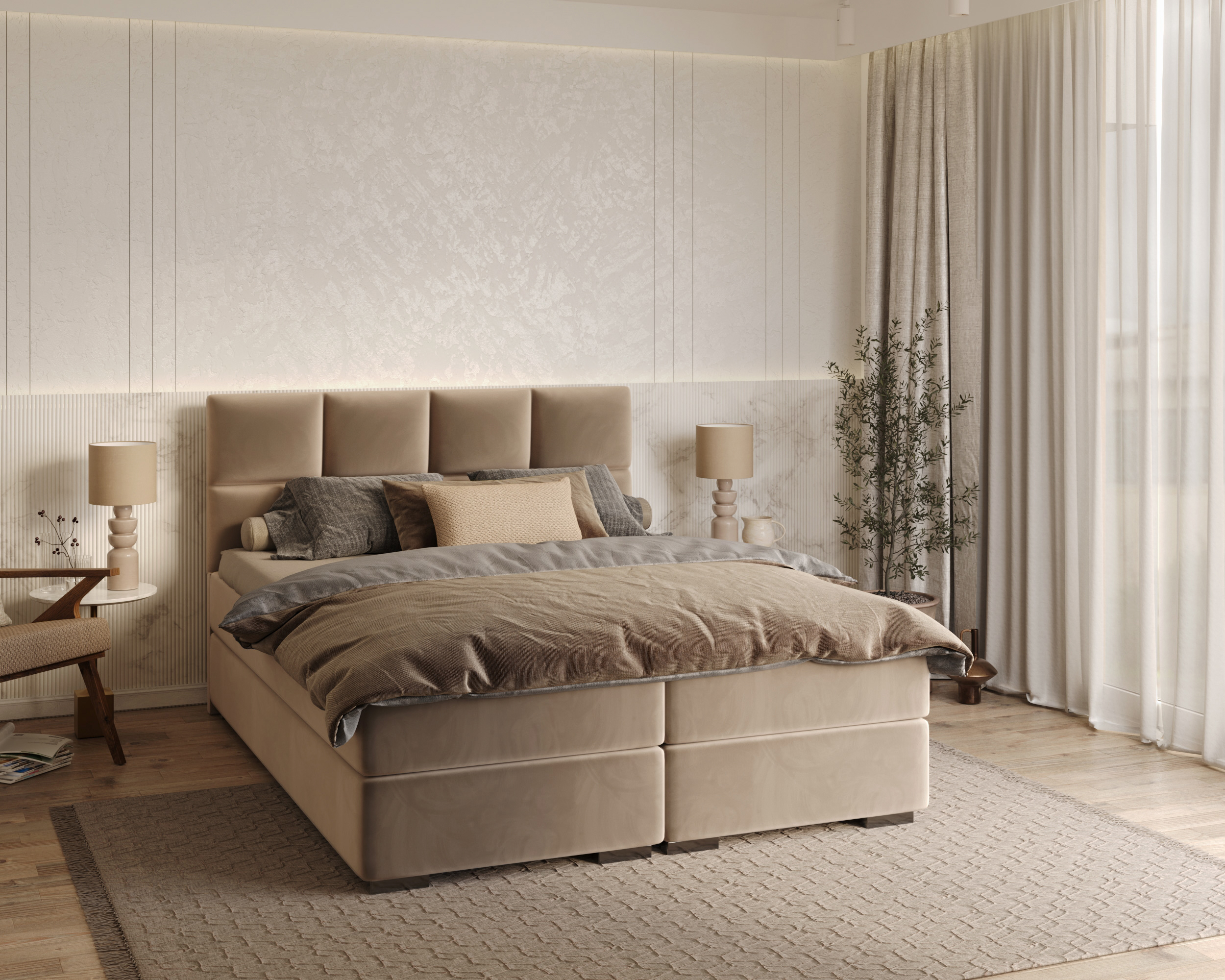 Čalouněná postel 180x200 cm PORTLAND Béžová Paris